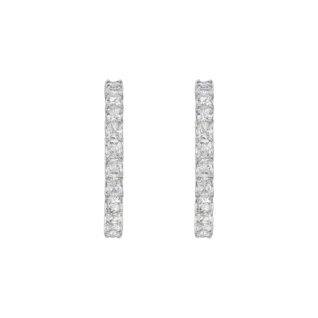 White Gold and 5.40ctw Radiant Cut Diamond Hoop Earrings