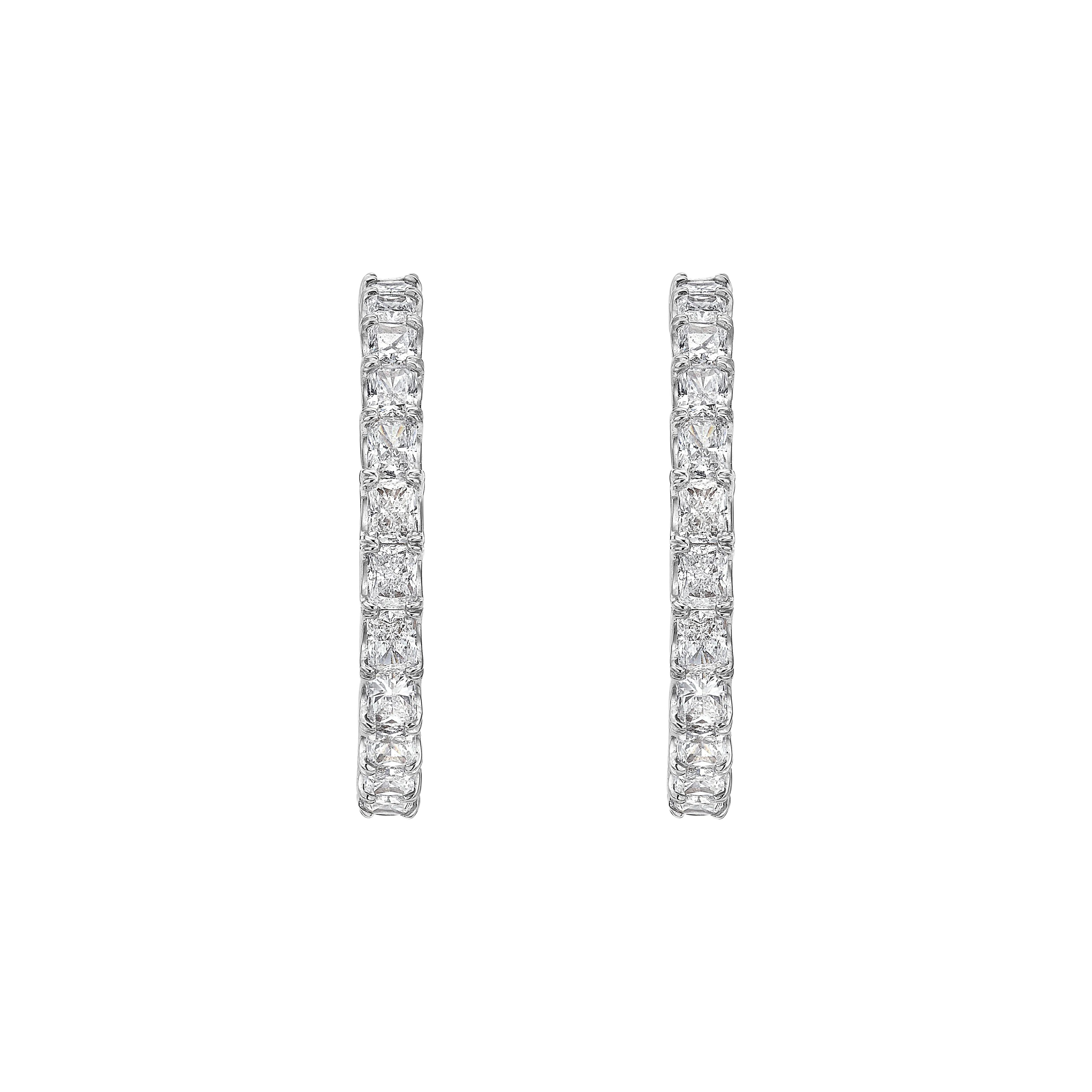 White Gold and 5.40ctw Radiant Cut Diamond Hoop Earrings