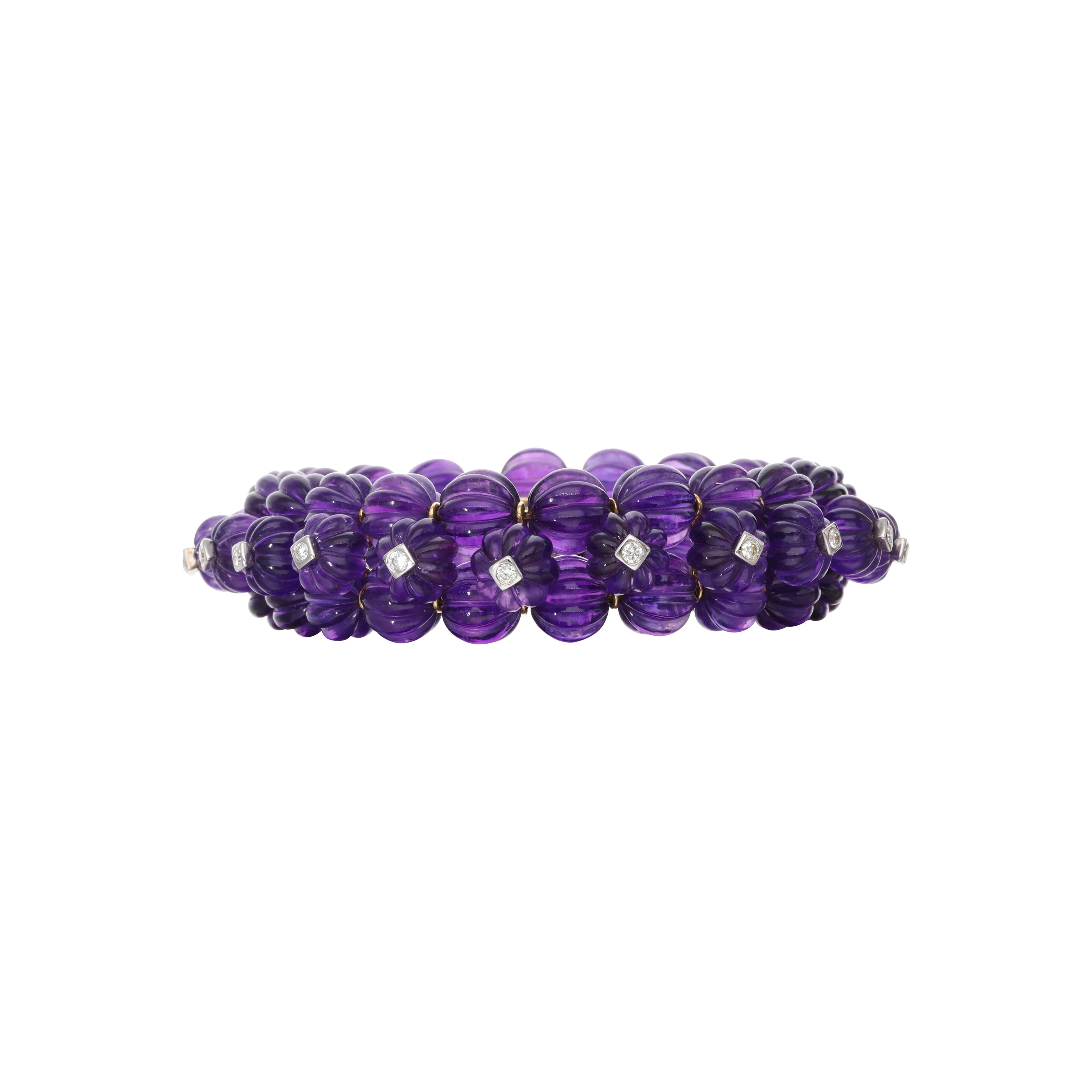 Gold, White Gold, Amethyst and Diamond Bracelet