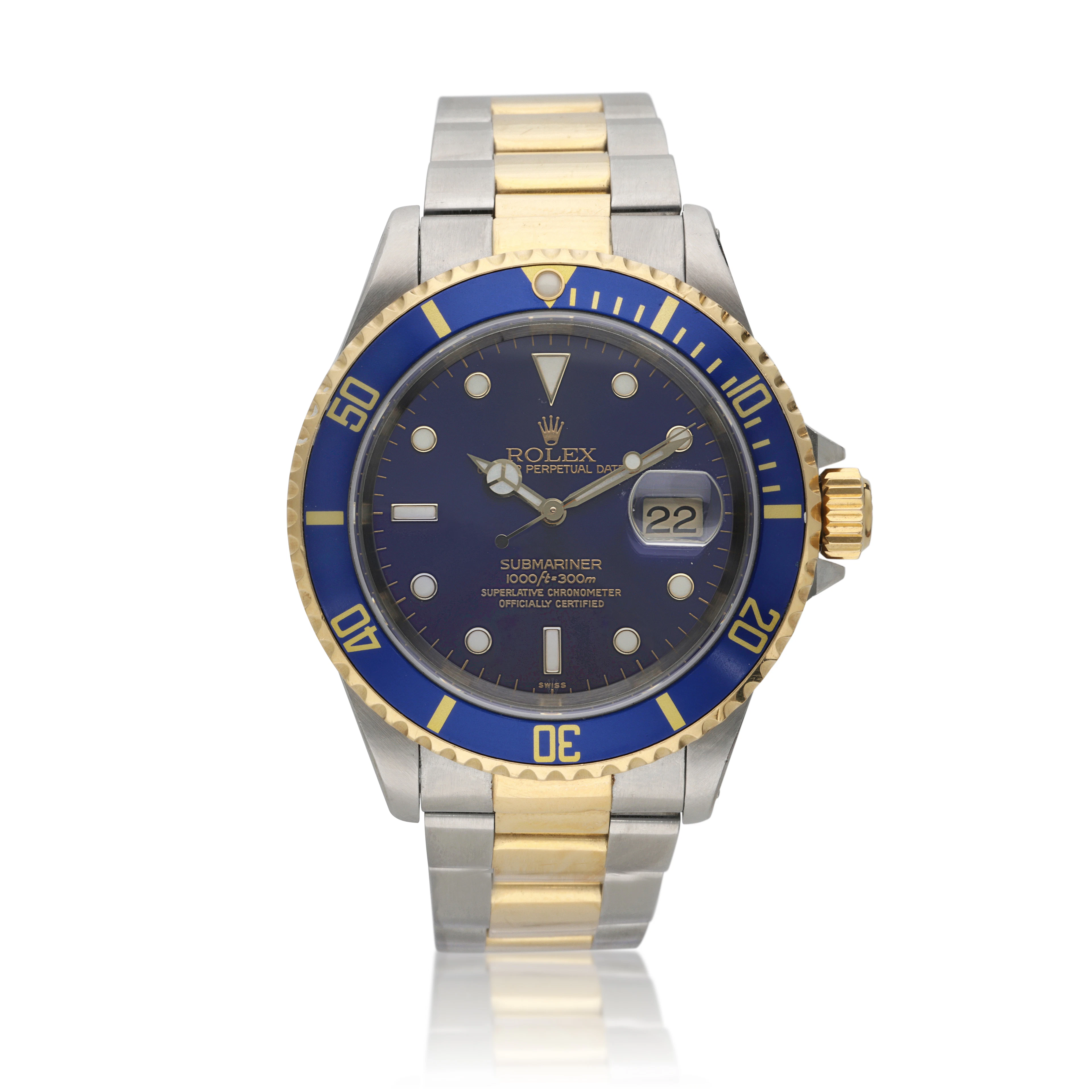 Submariner (Reference 16613). A 40mm yellow gold stainless steel automatic