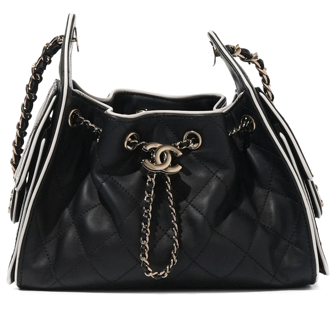 Black and White Quilted Calfskin Mini Chanel 25 Gold Hardware
