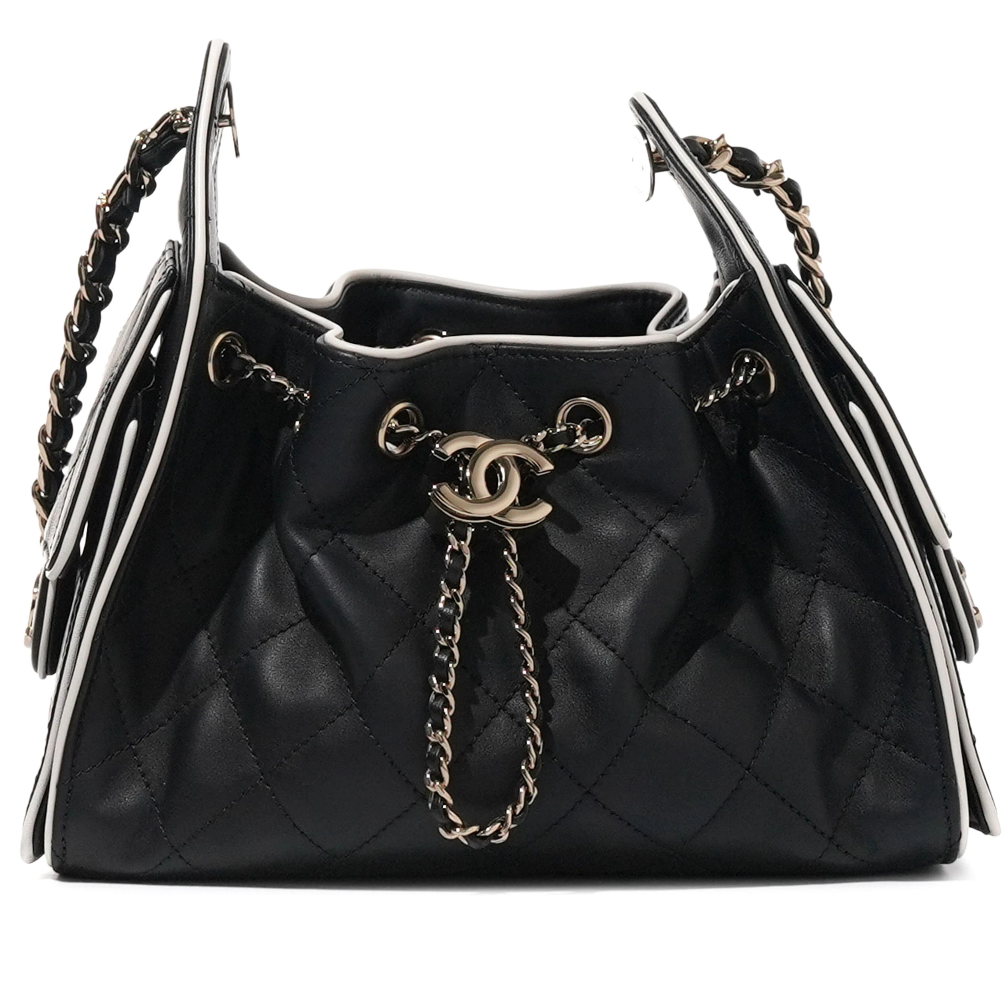 Black and White Quilted Calfskin Mini Chanel 25 Gold Hardware