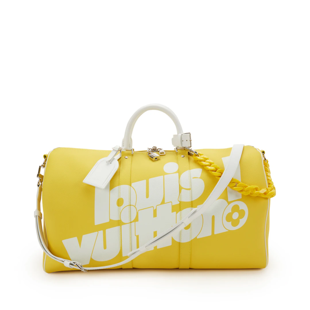 Virgil Abloh Yellow Leather Everyday LV Keepall Bandoulière 50 Silver