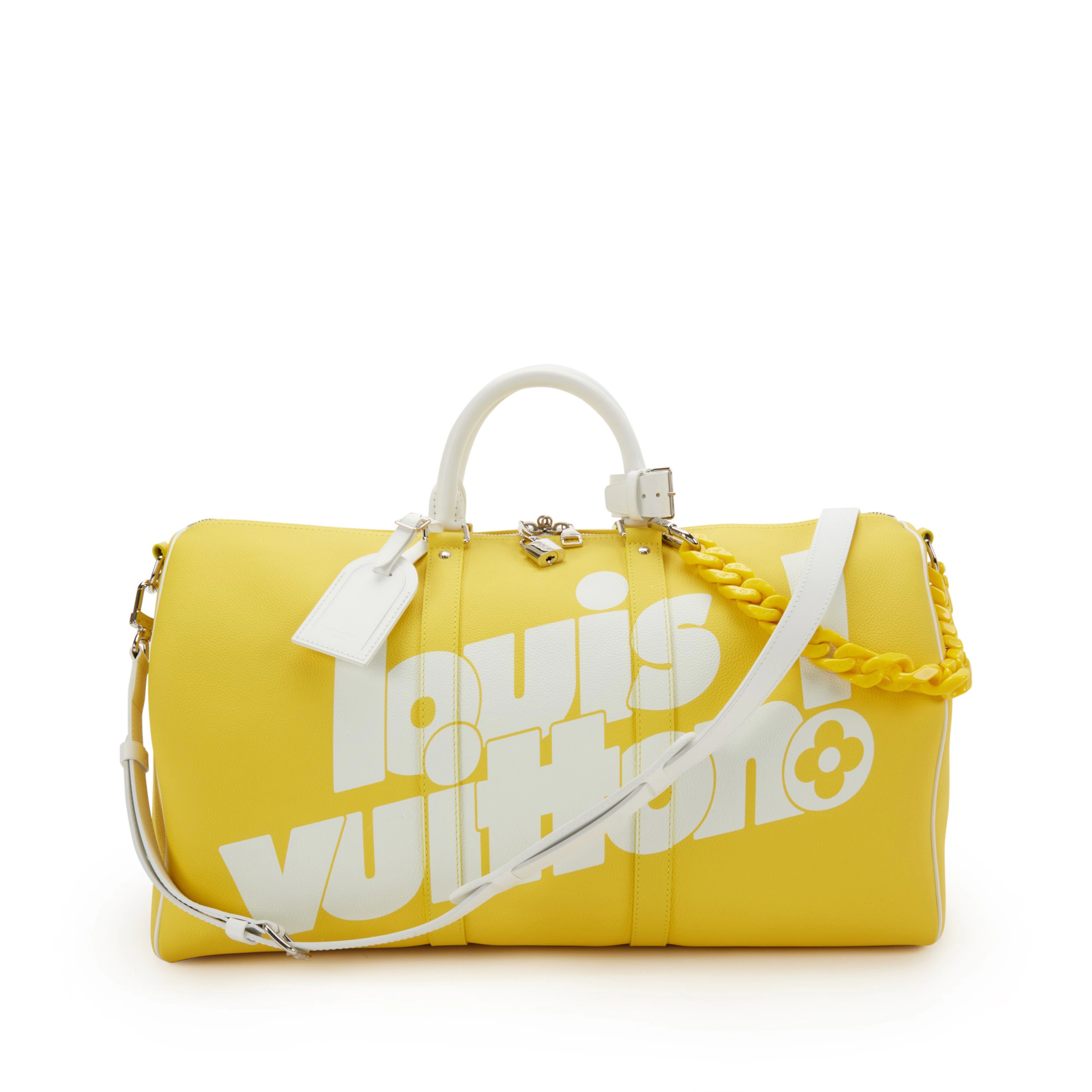 Virgil Abloh Yellow Leather Everyday LV Keepall Bandoulière 50 Silver