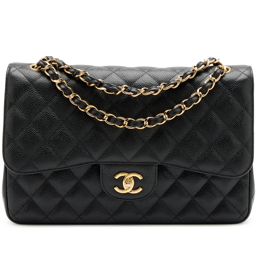 Black Quilted Caviar Jumbo Classic Double Flap Bag Gold Hardware, 2018-2019
