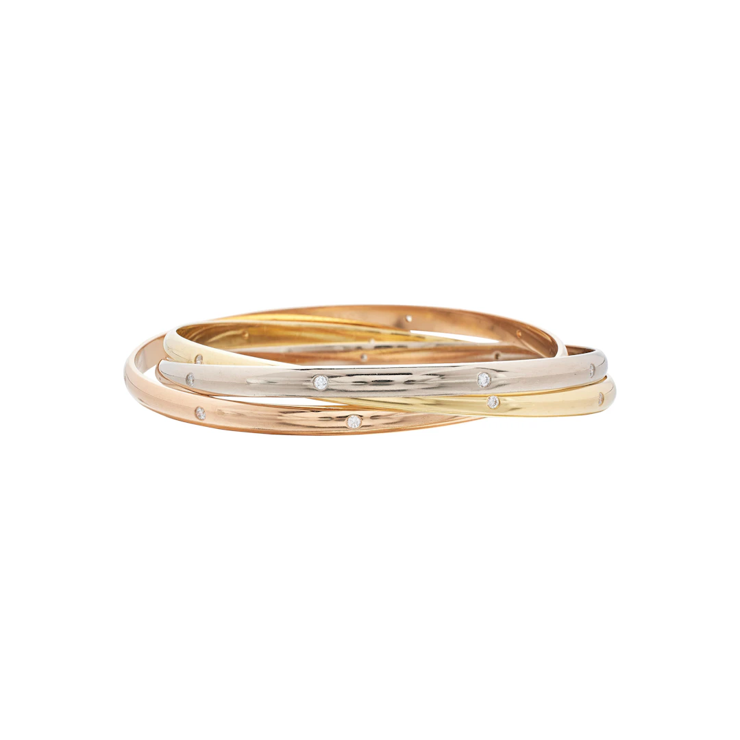 Gold, White Gold and Rose Gold Trinity Bangle Bracelet