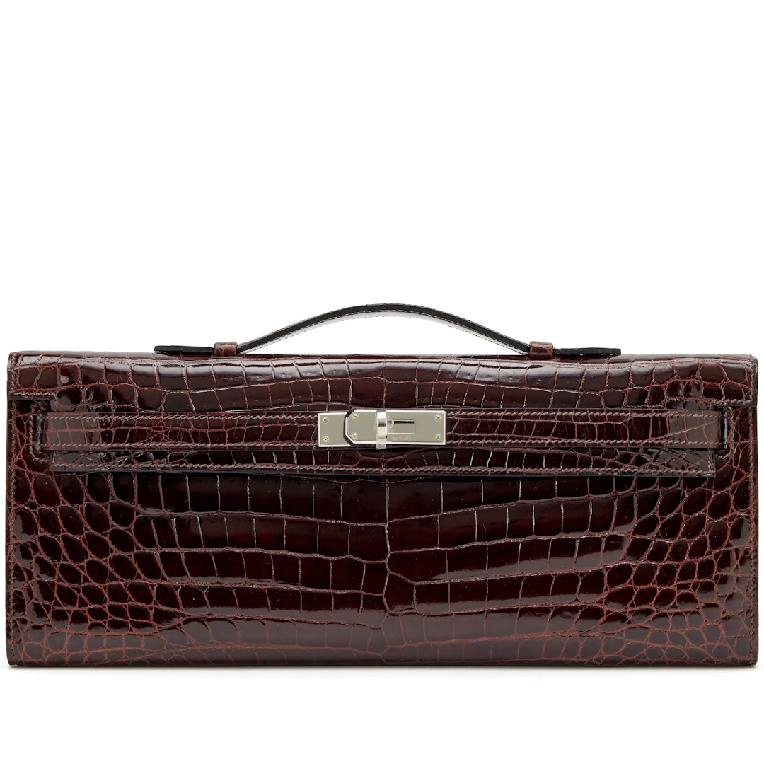 Havane Shiny Niloticus Crocodile Kelly Cut Pochette Palladium Hardware, 2011