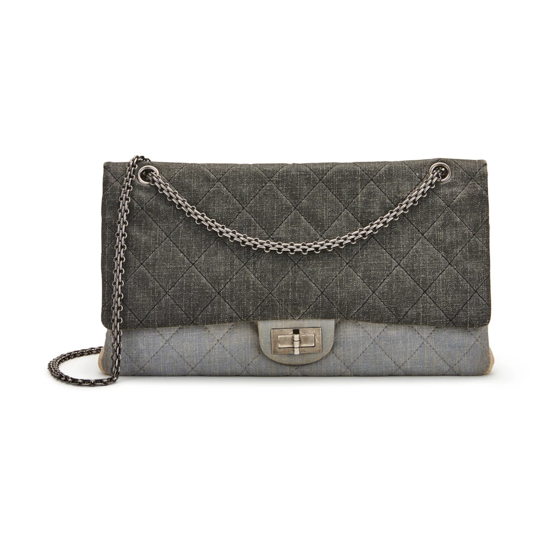 Light Blue, Dark Grey, and Beige Quilted Denim Double Flap 2.55 Reissue