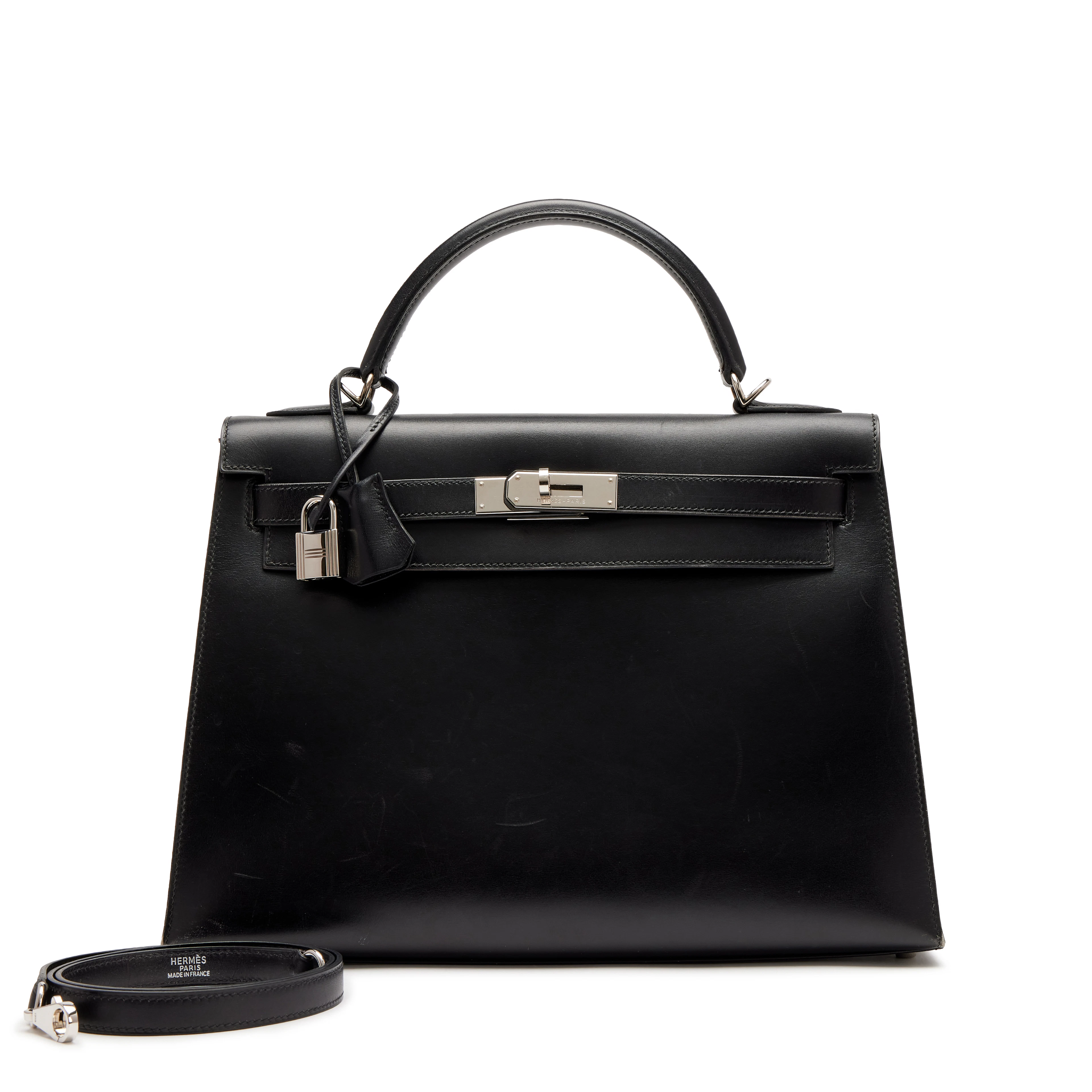 Vintage Black Box Calf Kelly 32 Sellier Palladium Hardware, 2000