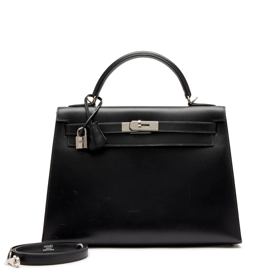 Vintage Black Box Calf Kelly 32 Sellier Palladium Hardware, 2000