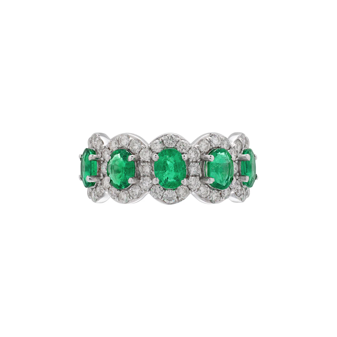 White Gold, 1.55ctw Emerald and Diamond Half Eternity Band Ring