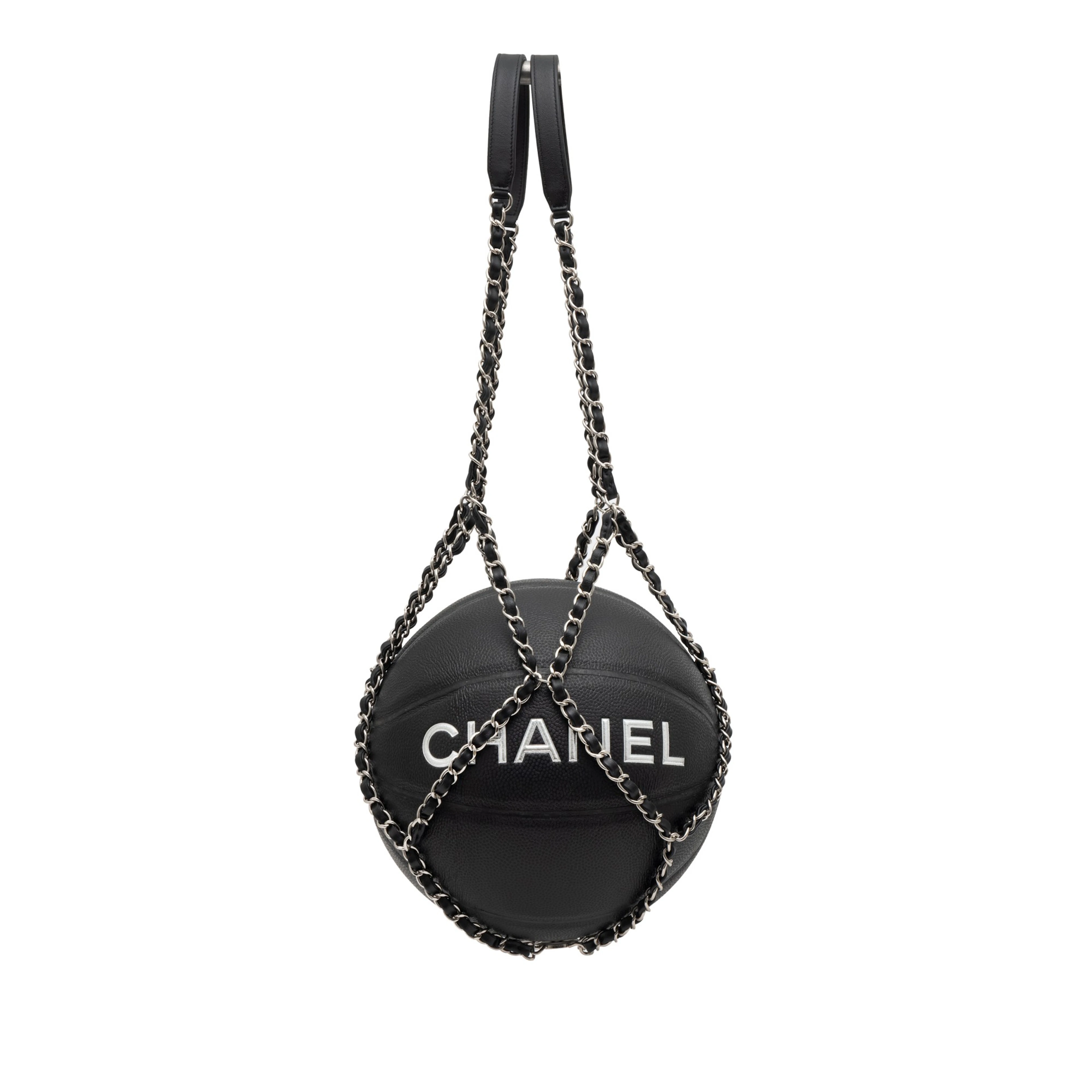 Silver and Black Rubber Basketball and Black Calfskin Net Silver Hardware, 2019