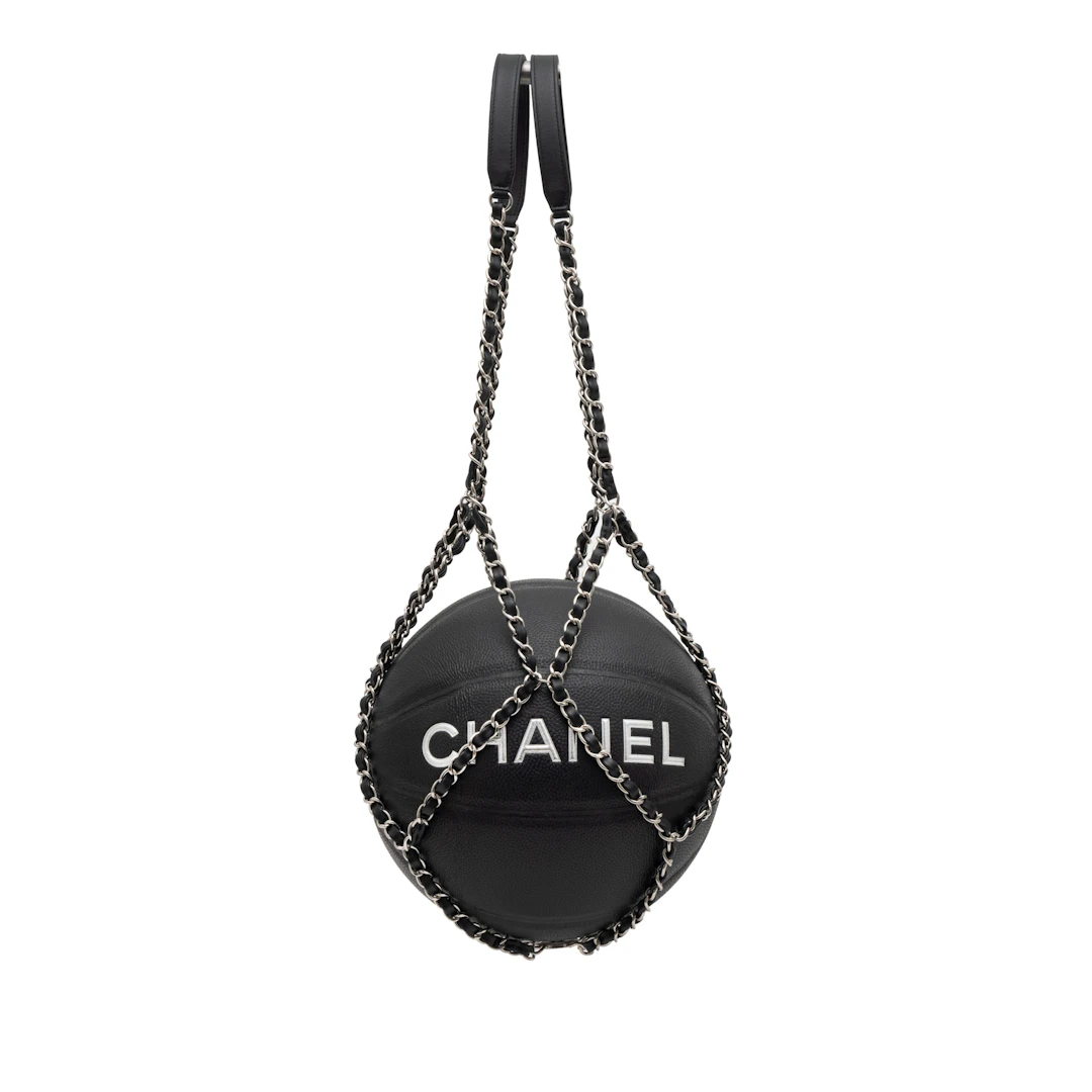 Silver and Black Rubber Basketball and Black Calfskin Net Silver Hardware, 2019