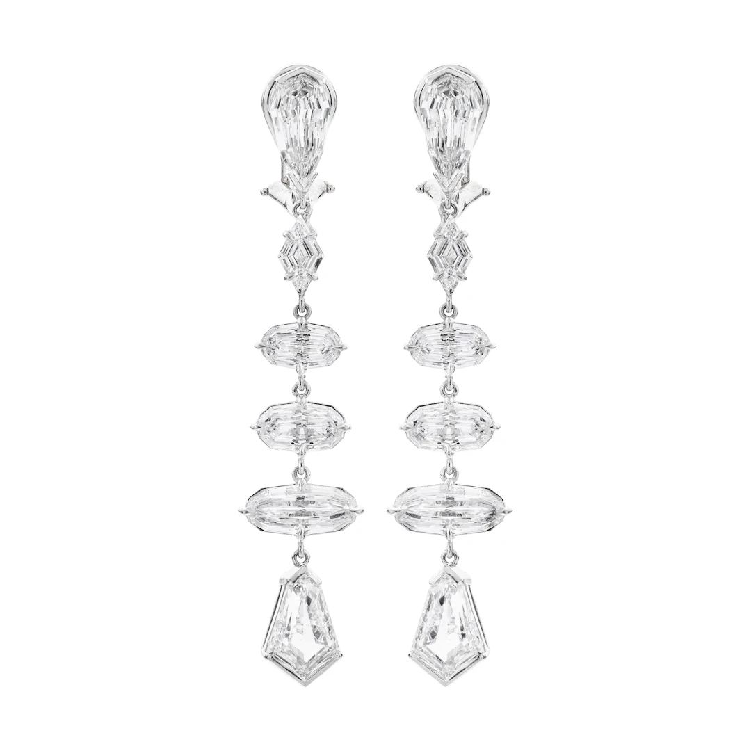 Platinum, White Gold and 9.24ctw Fancy Cut Diamond Drop Earclips