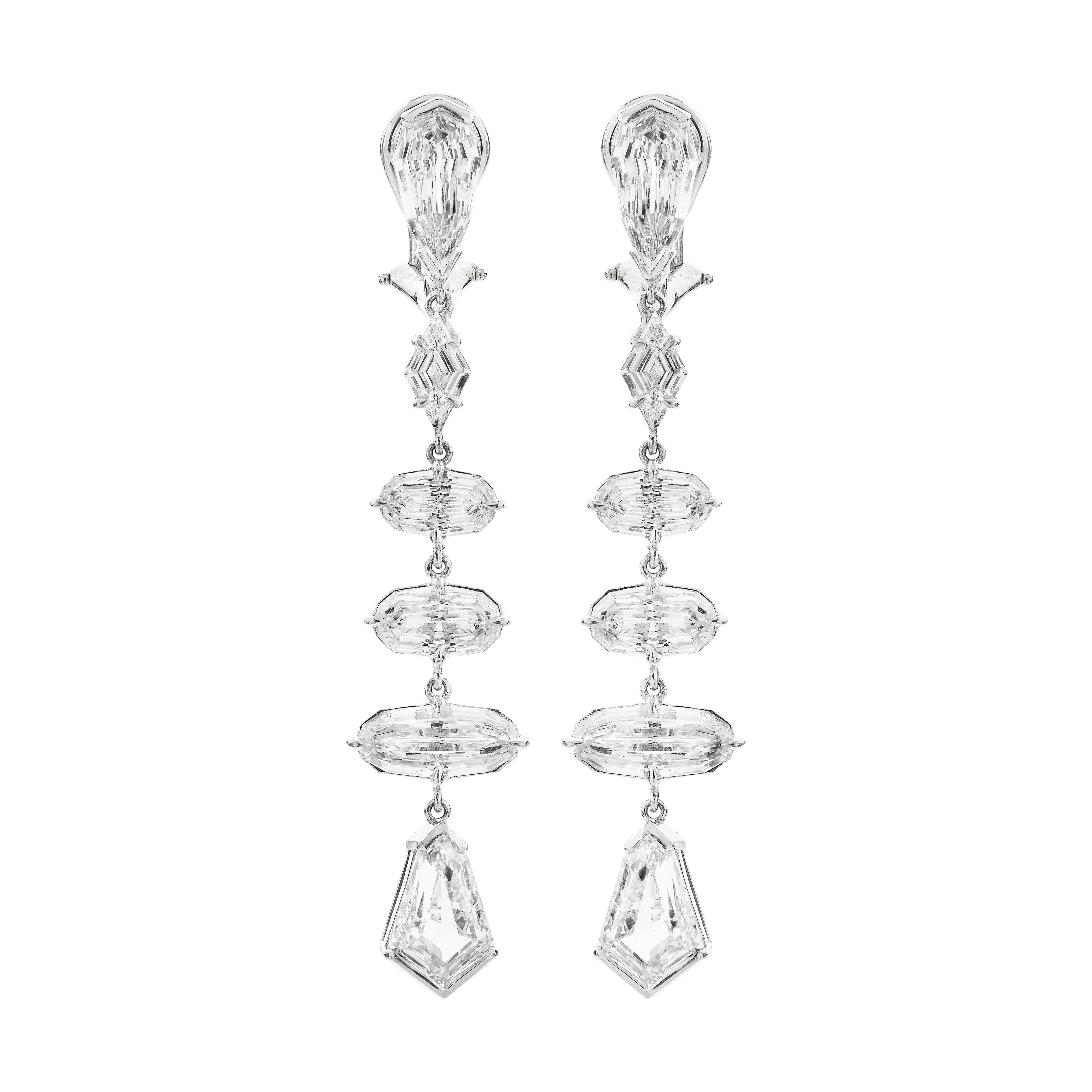 Platinum, White Gold and 9.24ctw Fancy Cut Diamond Drop Earclips