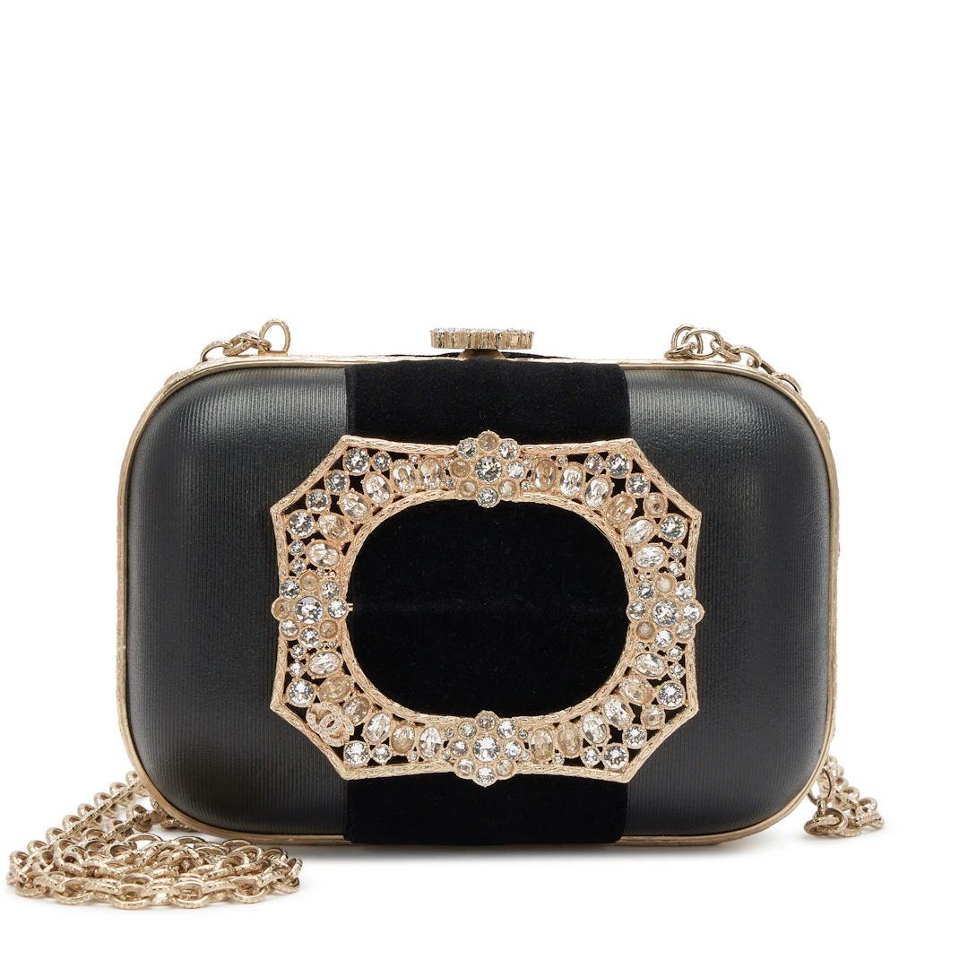 Black Lambskin and Velvet Strass Paris-Salzburg Buckle Minaudière