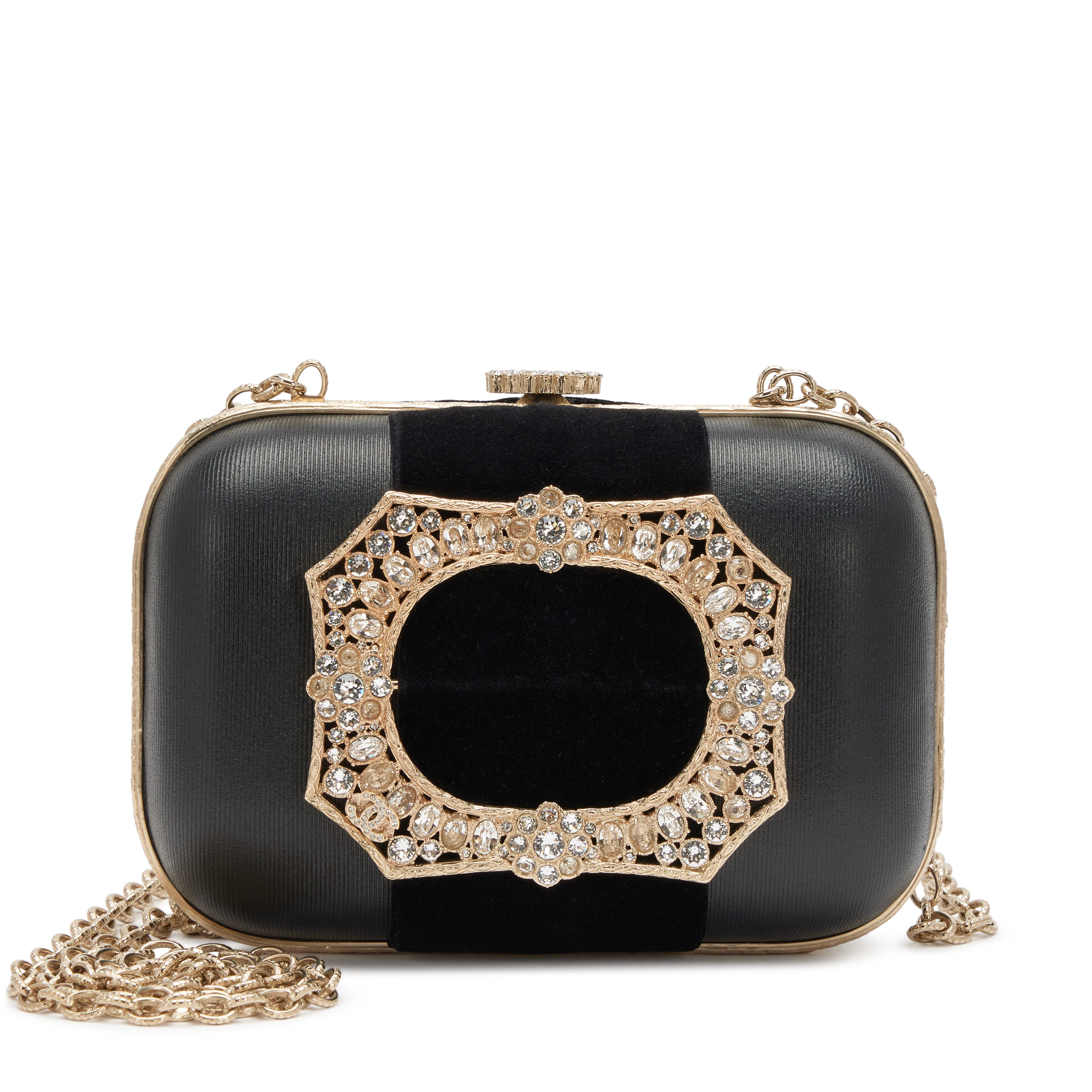 Black Lambskin and Velvet Strass Paris-Salzburg Buckle Minaudière