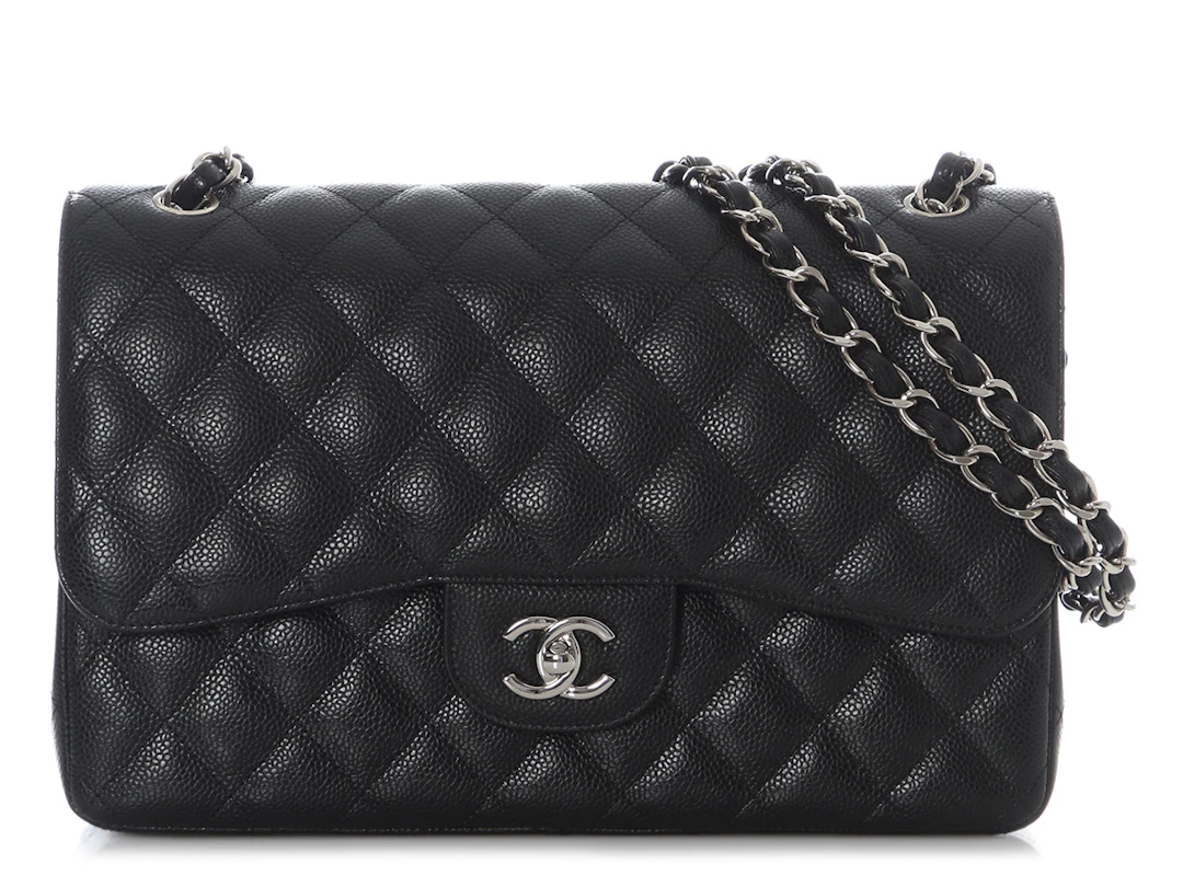 Black Quilted Caviar Jumbo Classic Double Flap Bag Silver Hardware, 2014-2016