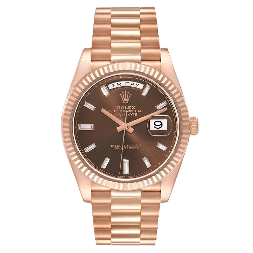 President Day-Date (Reference 228235). A 40mm rose gold diamond-set