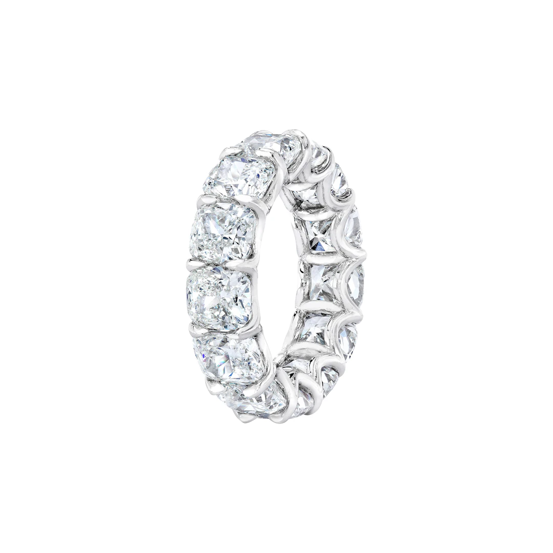 Platinum and 11.90ctw Cushion Cut Diamond Eternity Band Ring