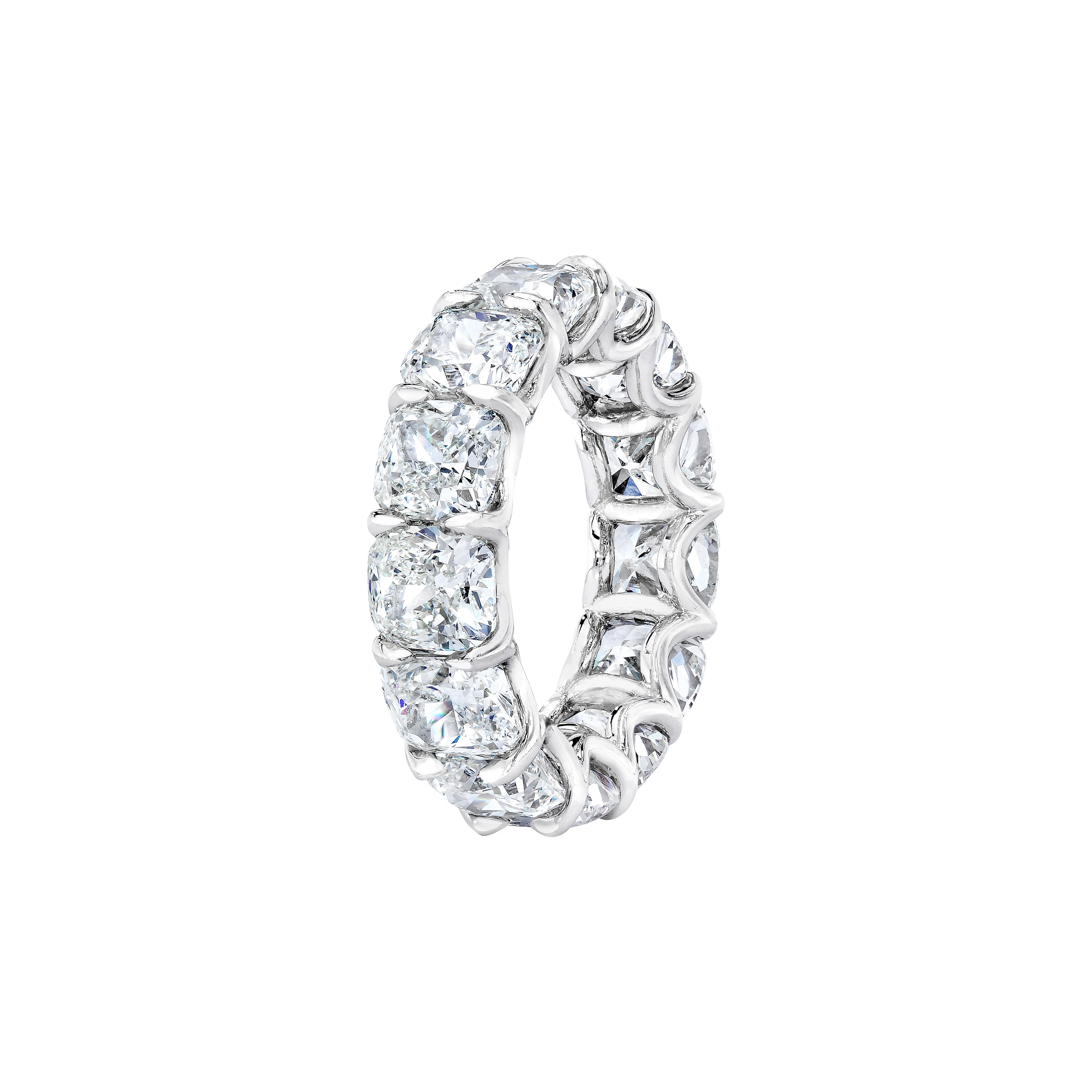 Platinum and 11.90ctw Cushion Cut Diamond Eternity Band Ring