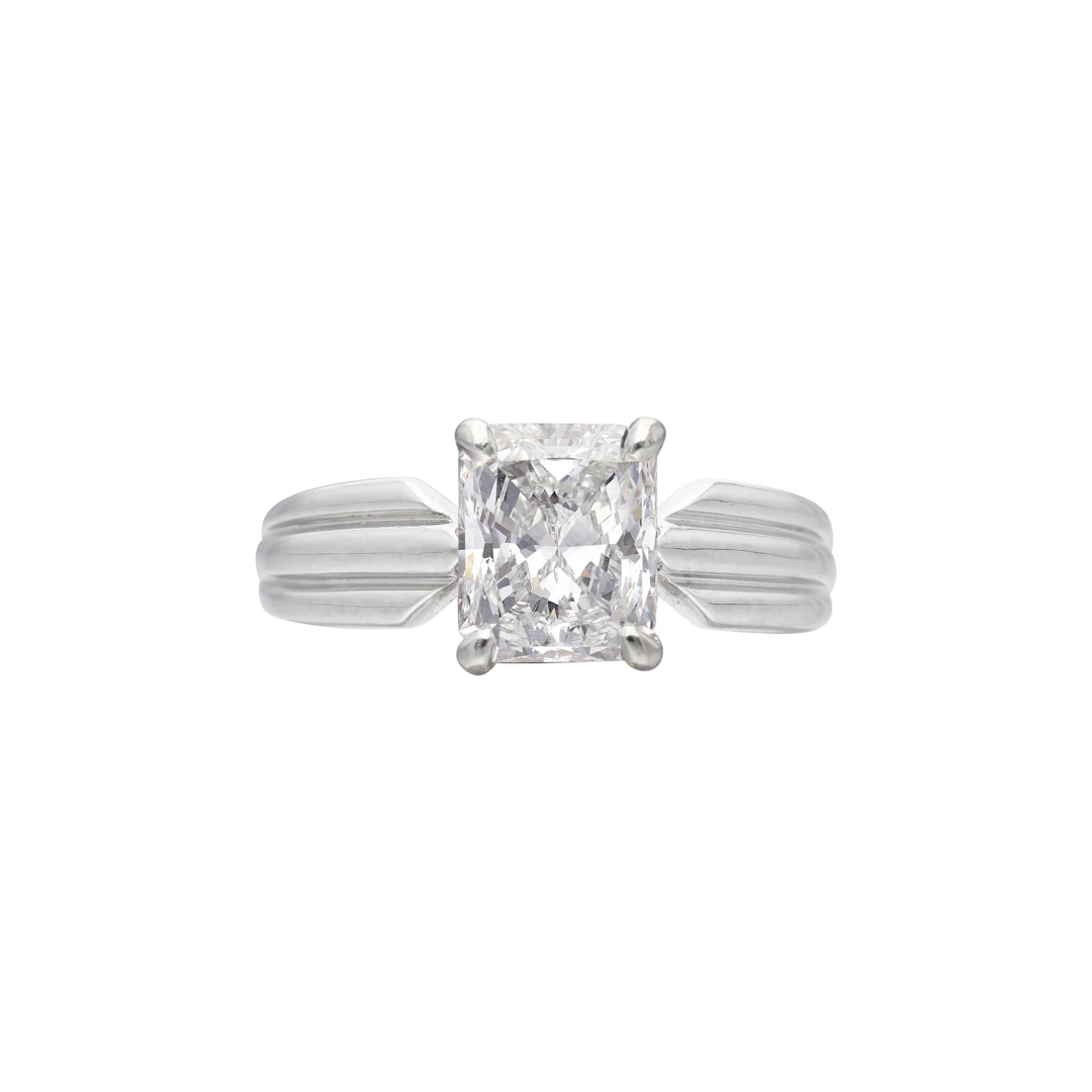 Platinum and 1.63ct Radiant Cut Diamond Solitaire Ring