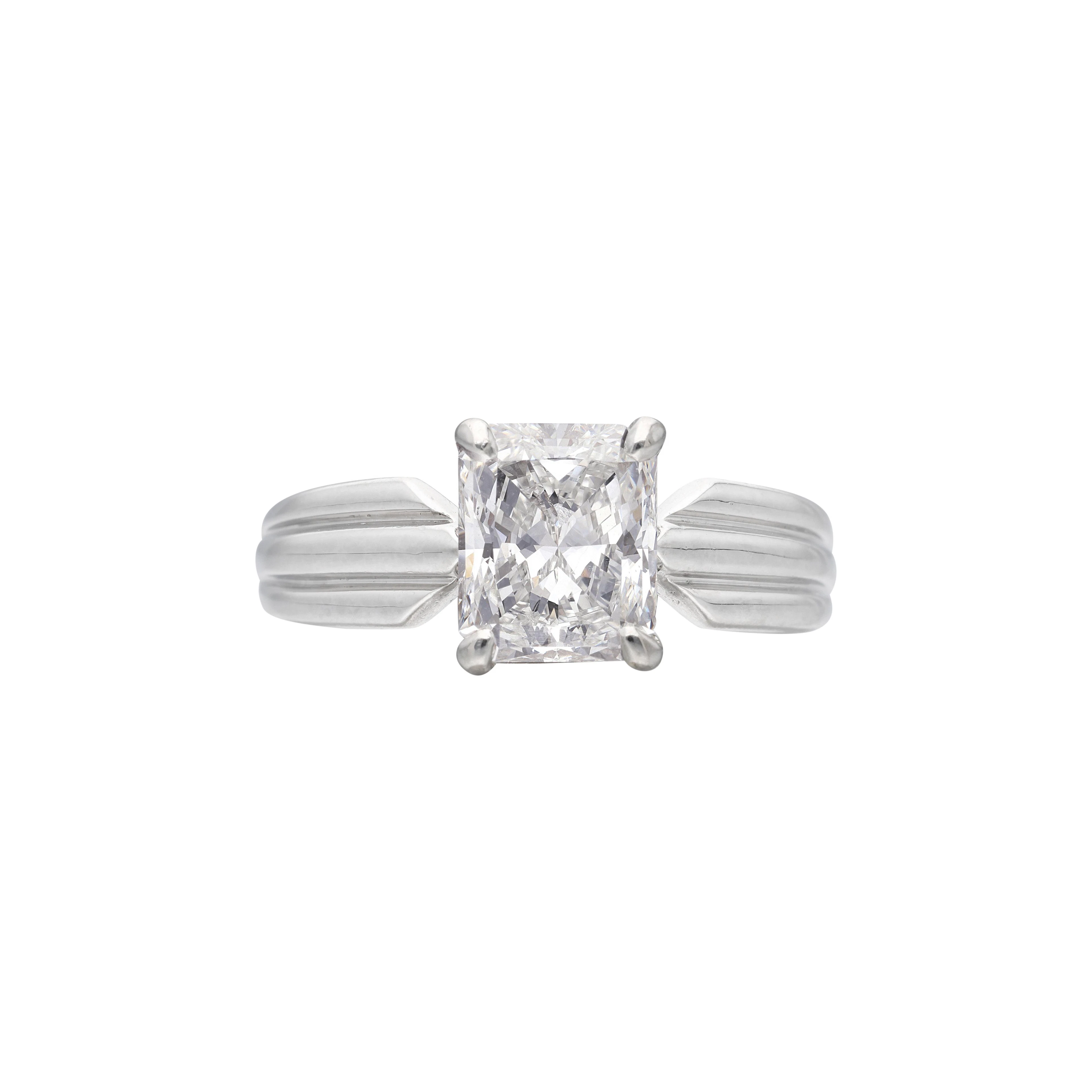 Platinum and 1.63ct Radiant Cut Diamond Solitaire Ring