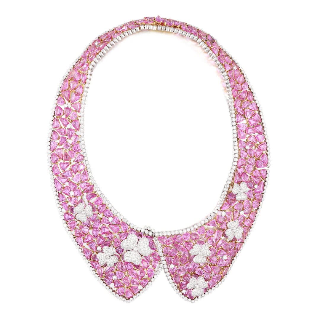 Platinum, Gold, Pink Sapphire and Diamond Collar Necklace