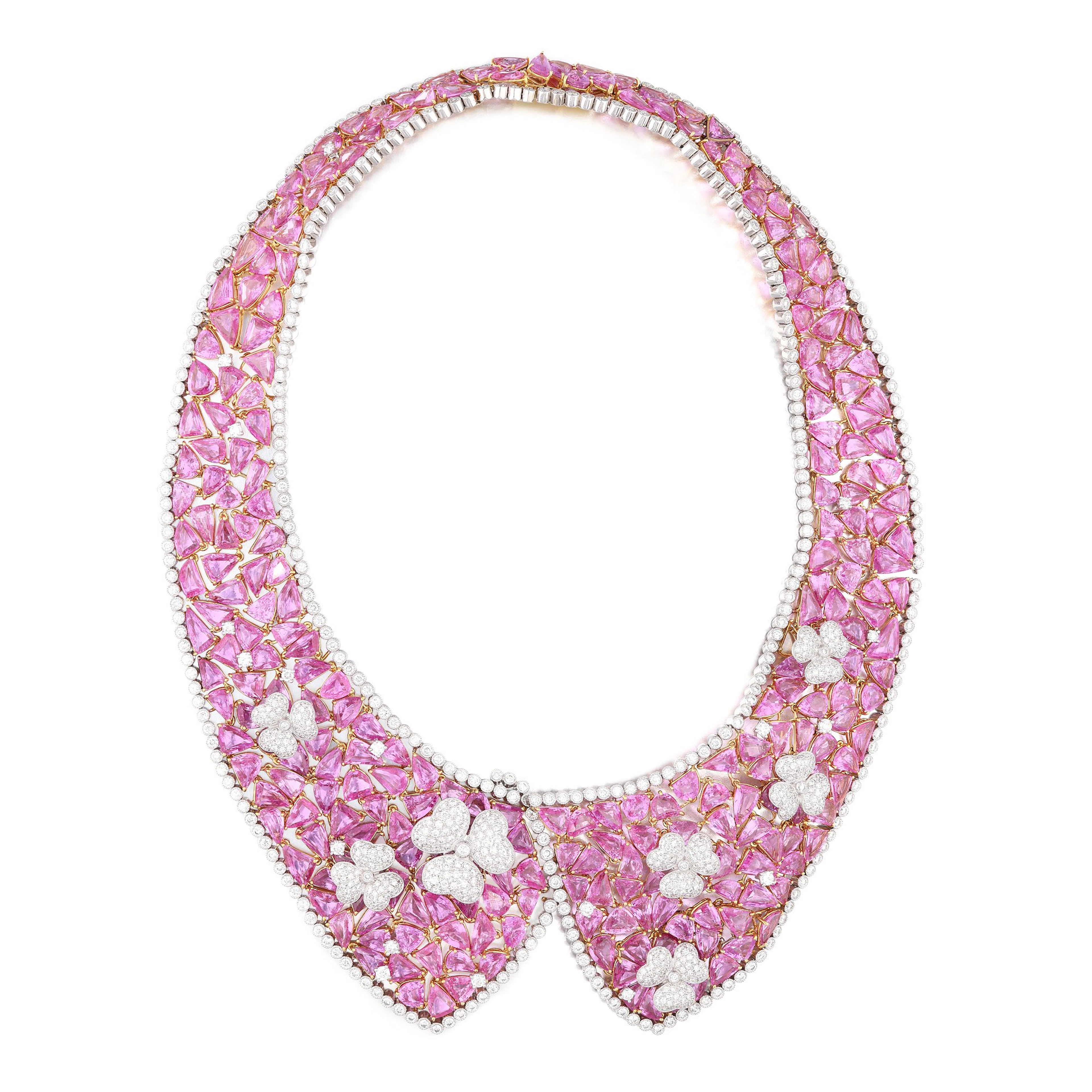 Platinum, Gold, Pink Sapphire and Diamond Collar Necklace