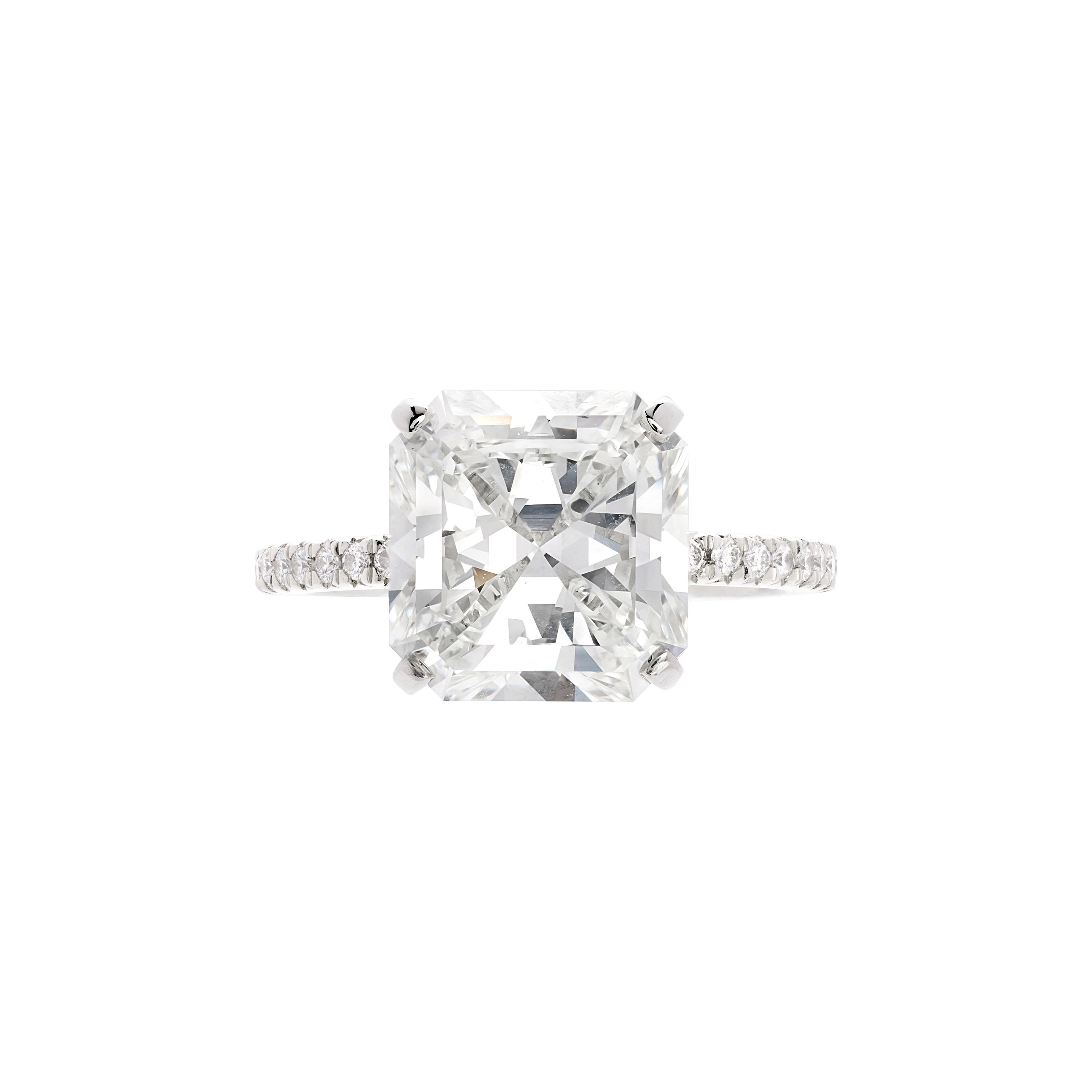 Platinum, 3.85ct Radiant Cut Diamond and Diamond Engagement Ring