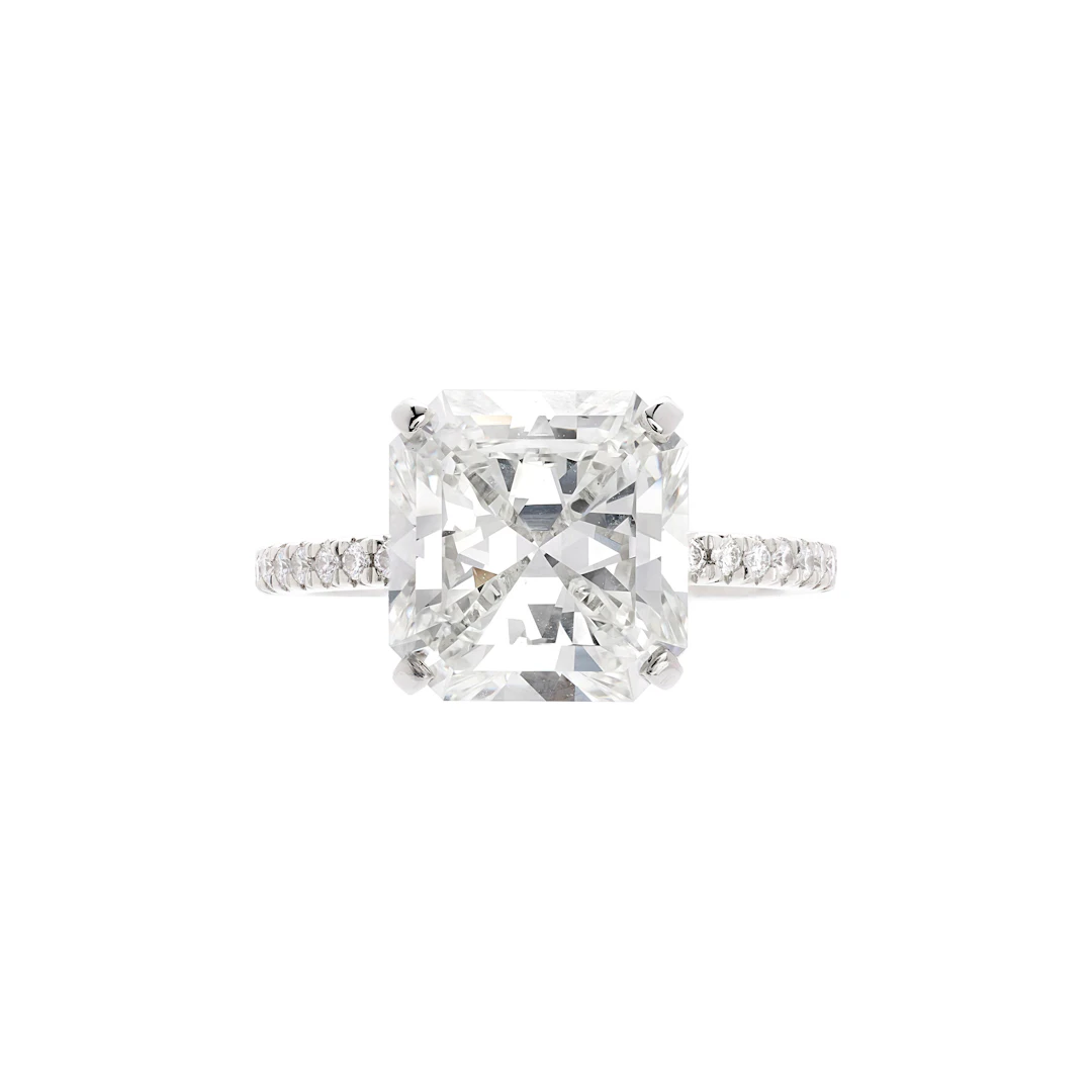 Platinum, 3.85ct Radiant Cut Diamond and Diamond Engagement Ring
