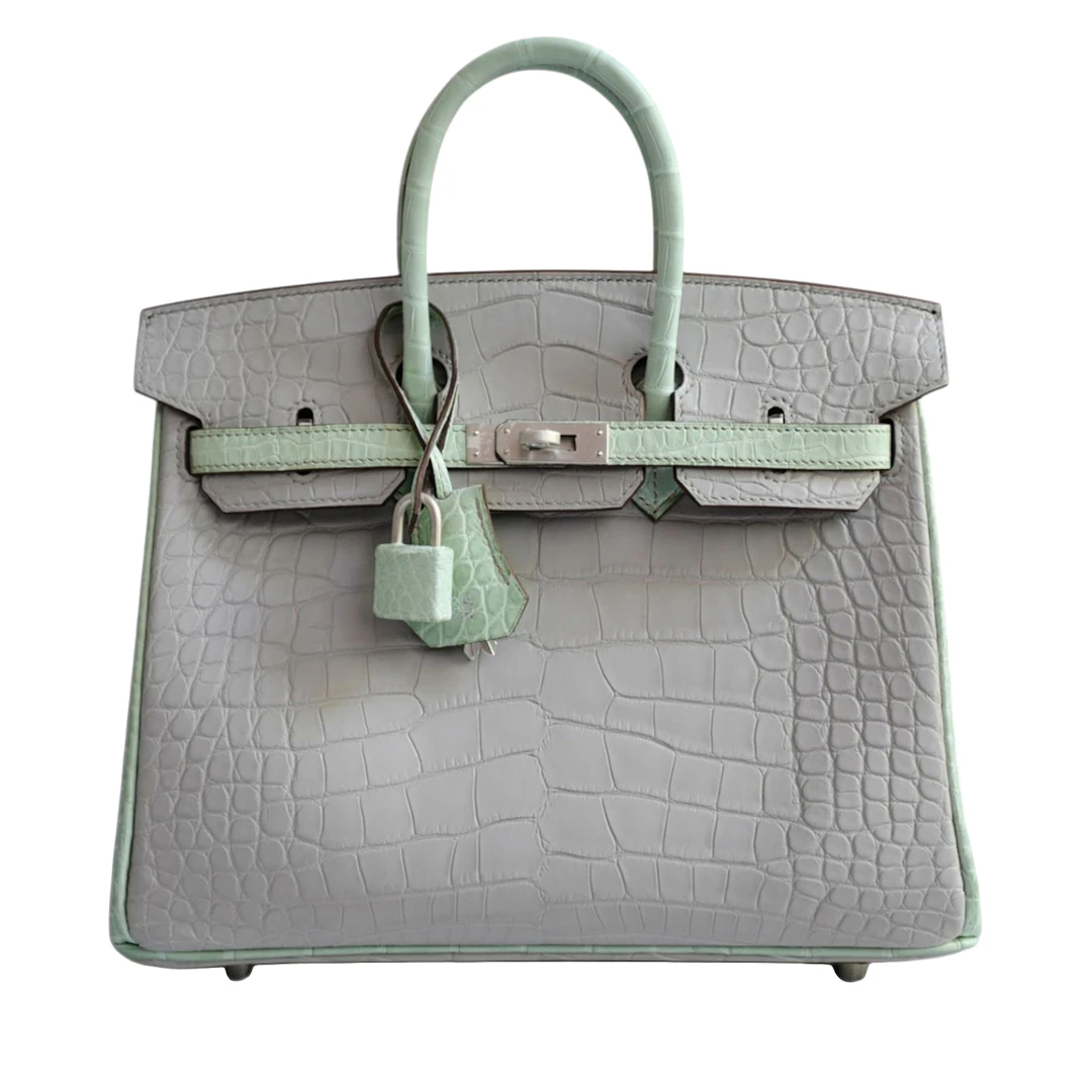 Vert D'eau and Gris Perle Matte Crocodile HSS Birkin 25 Brushed Palladium