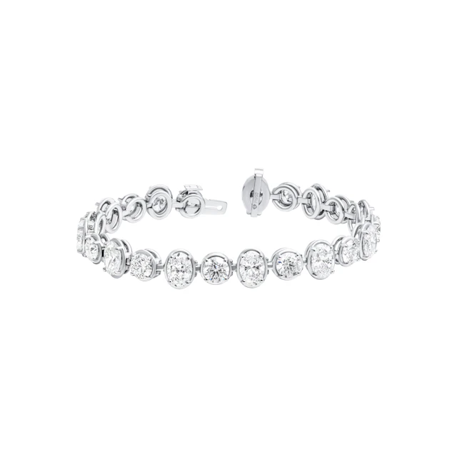 Platinum and 13.26ctw Oval and Round Brilliant Cut Diamond Tennis Bracelet