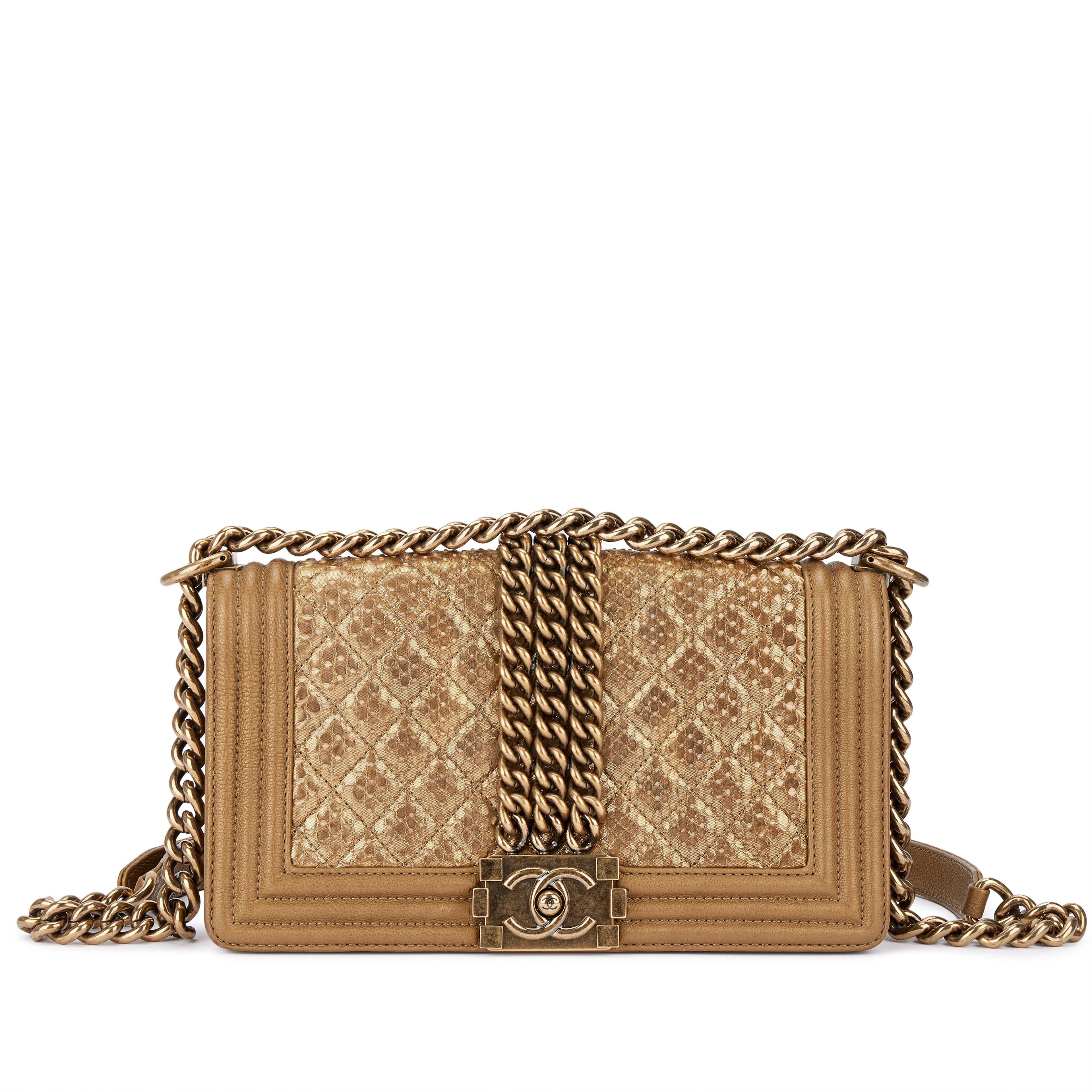 Gold Python and Calfskin Medium Boy Bag Aged Gold Hardware, 2012-13