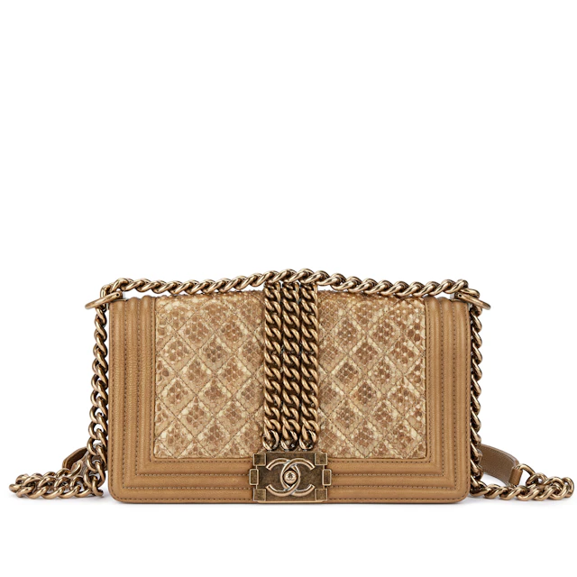 Gold Python and Calfskin Medium Boy Bag Aged Gold Hardware, 2012-13