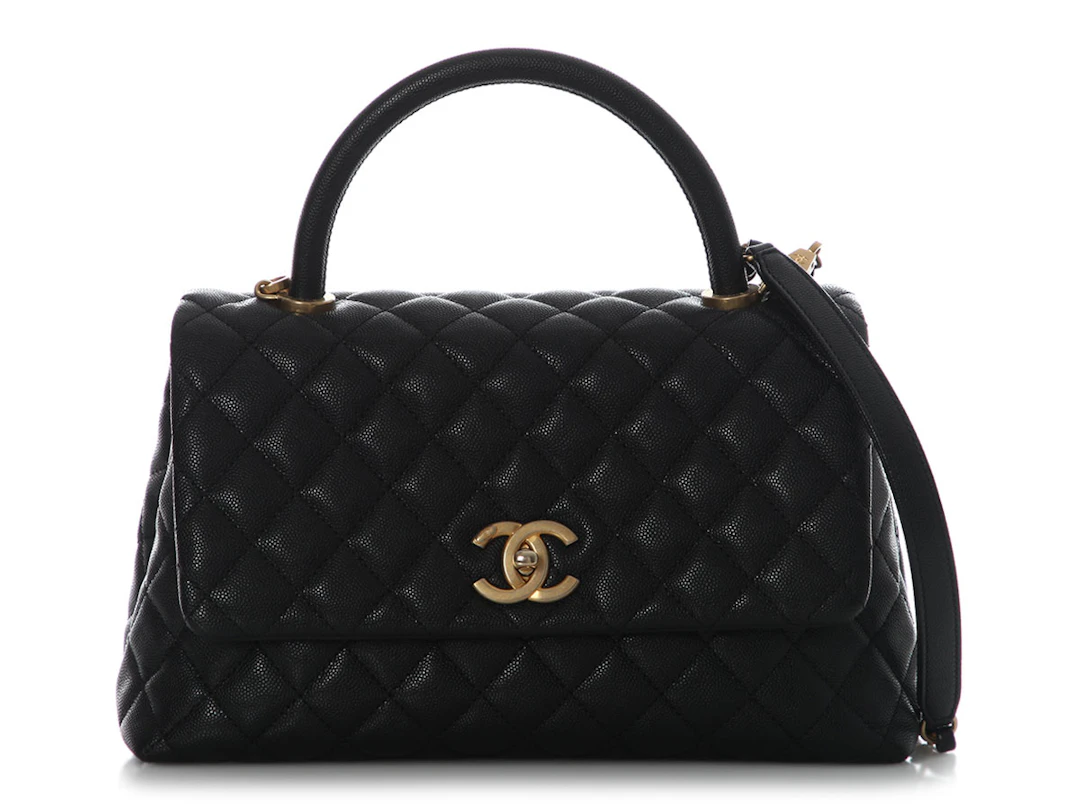 Black Quilted Caviar Small Coco Top Handle Gold Hardware, 2017