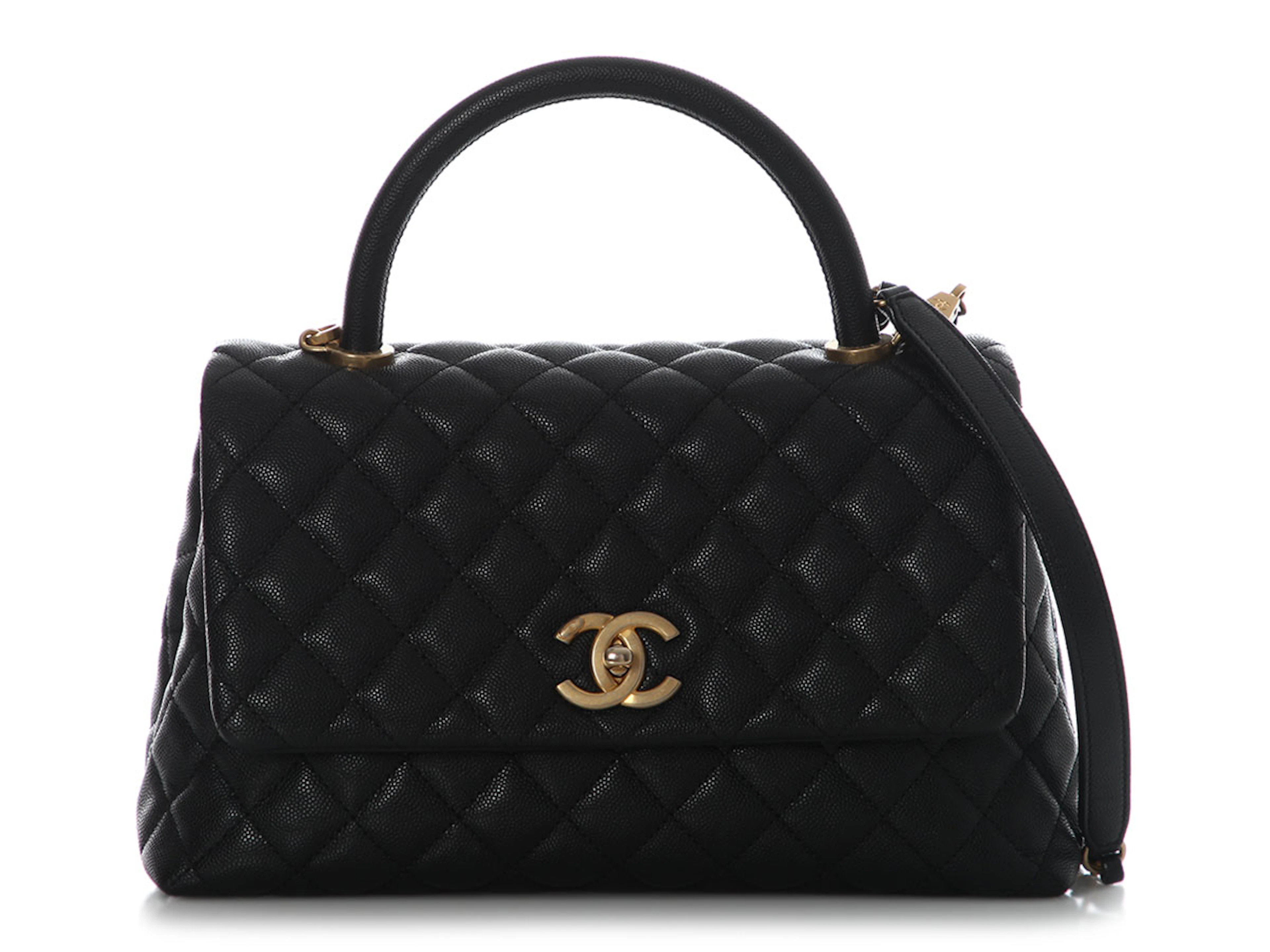 Black Quilted Caviar Small Coco Top Handle Gold Hardware, 2017