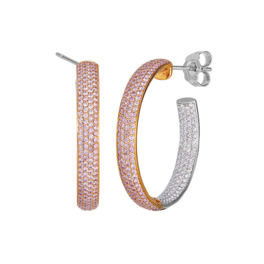 White Gold, Rose Gold, Pink Diamond and Diamond Hoop Earrings