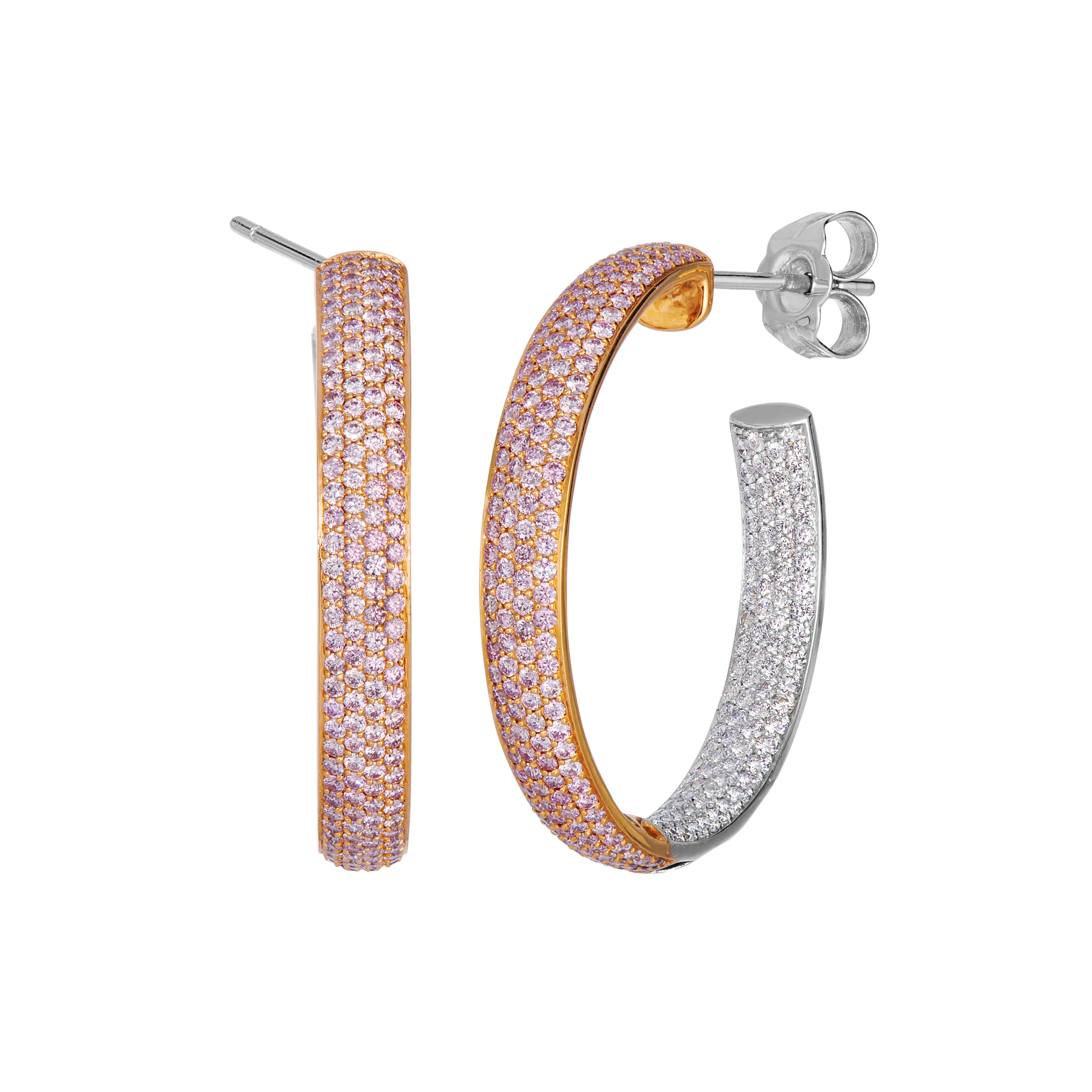 White Gold, Rose Gold, Pink Diamond and Diamond Hoop Earrings