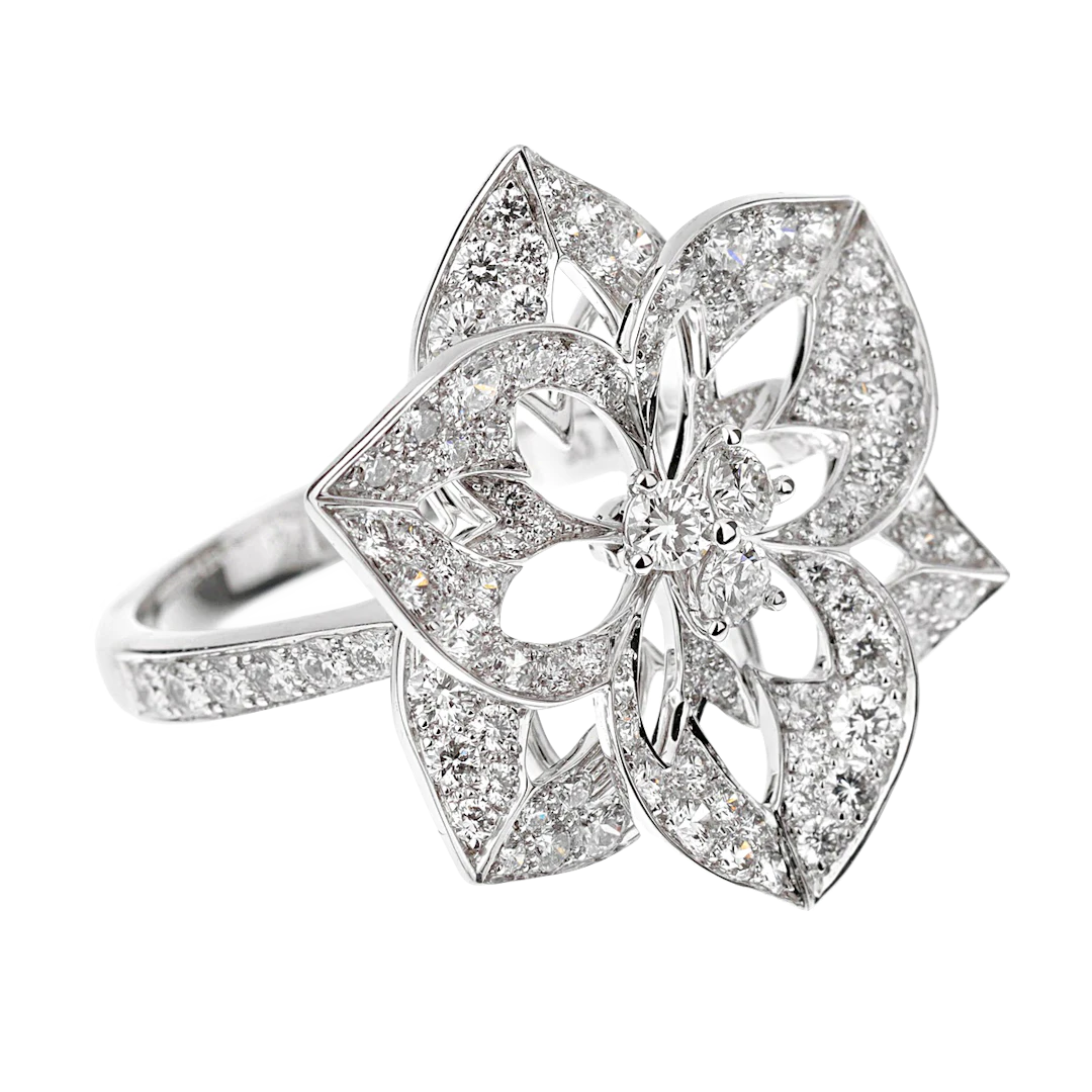 White Gold and Diamond Large Flower Cocktail Ring