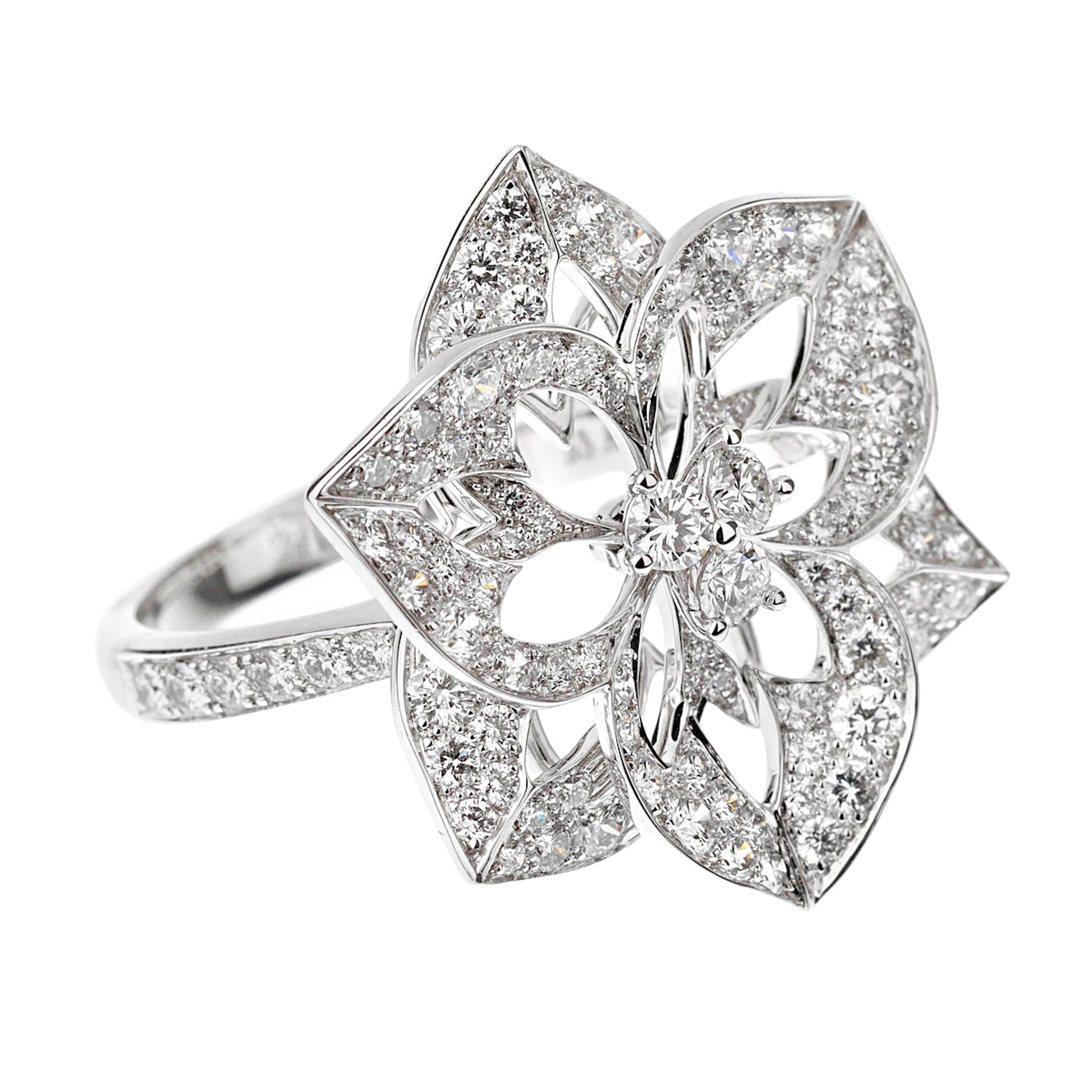 White Gold and Diamond Large Flower Cocktail Ring