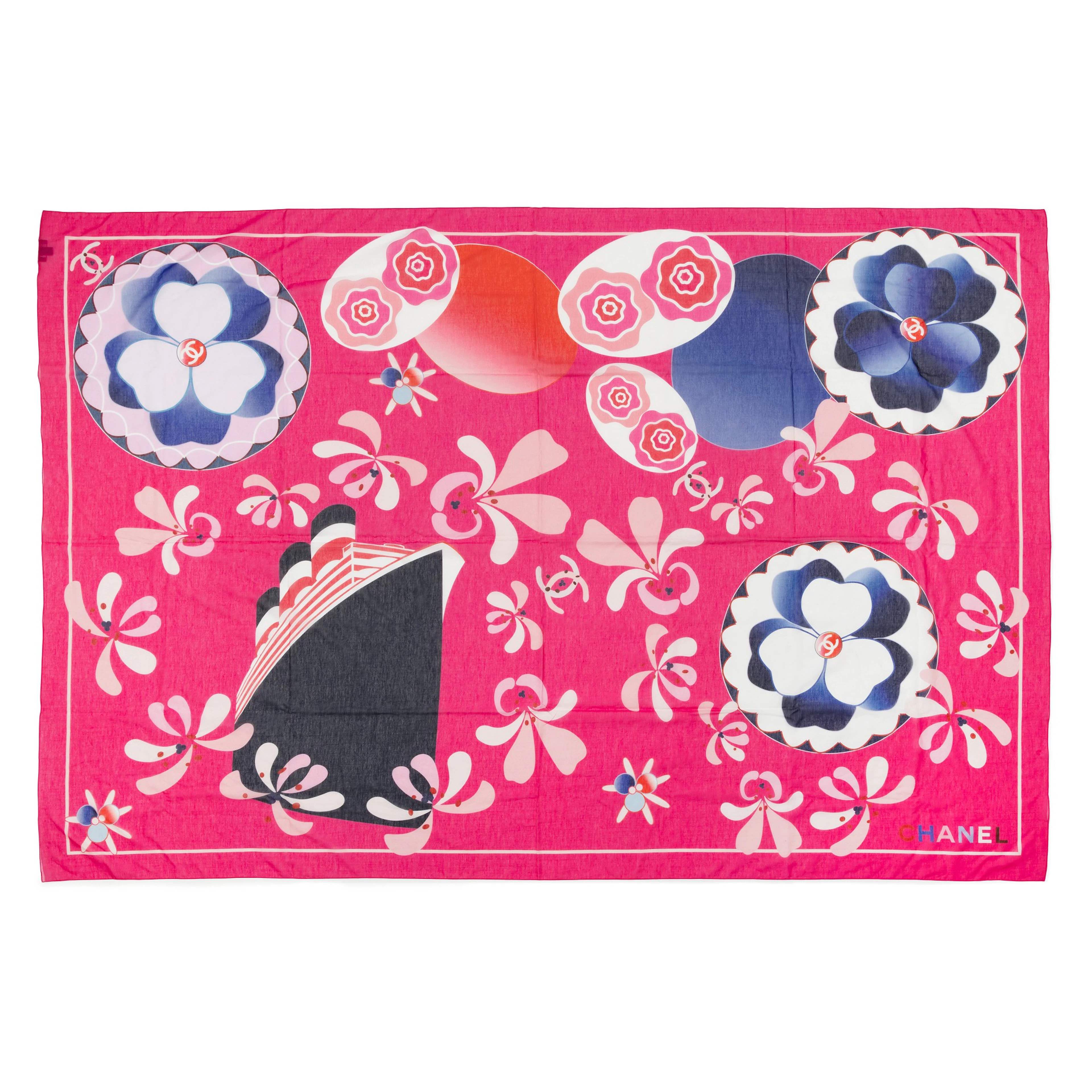 Pink Printed Cotton and Silk Pareo Scarf, 2019