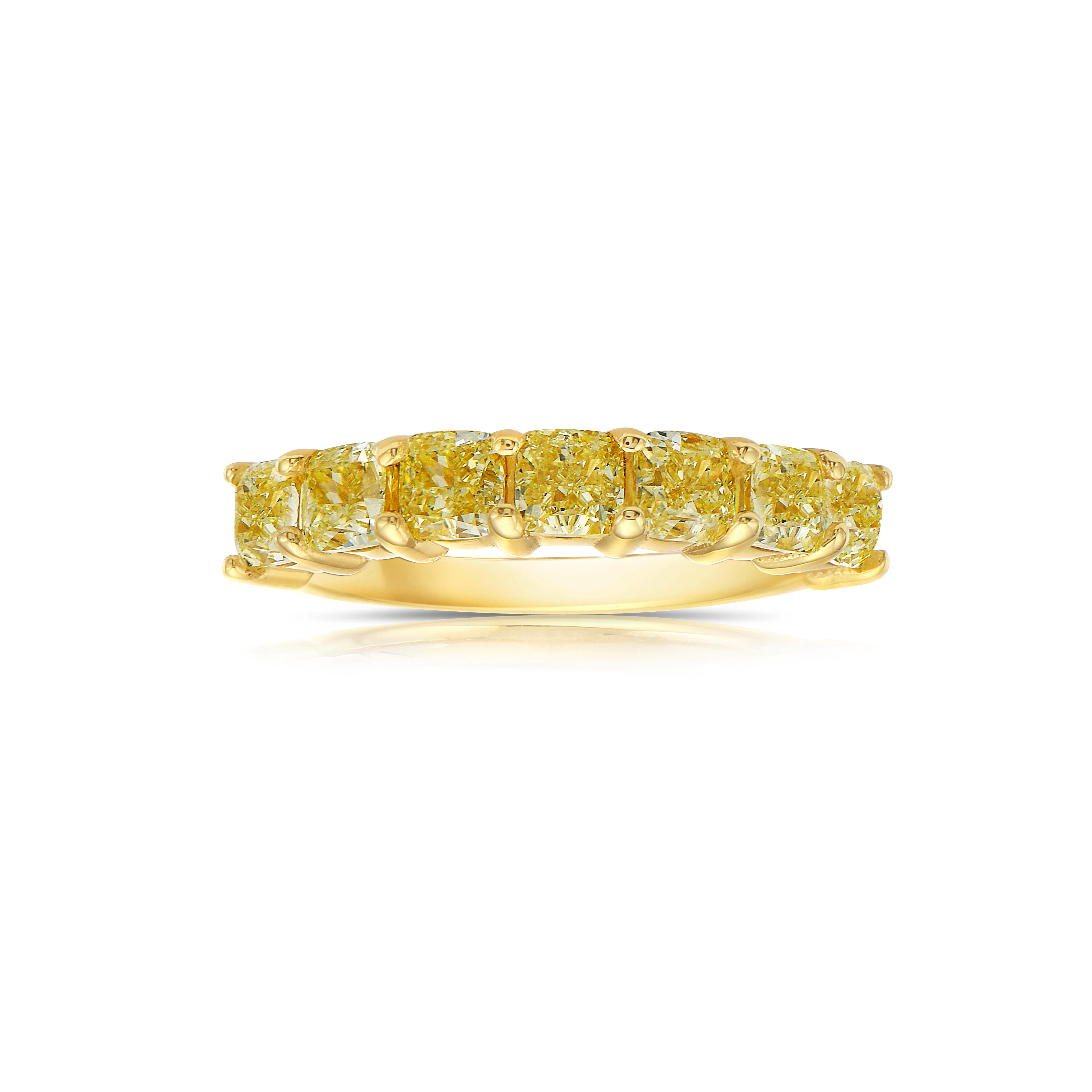 Gold, 3.45ctw Radiant Cut Yellow Diamond Half Eternity Band Ring