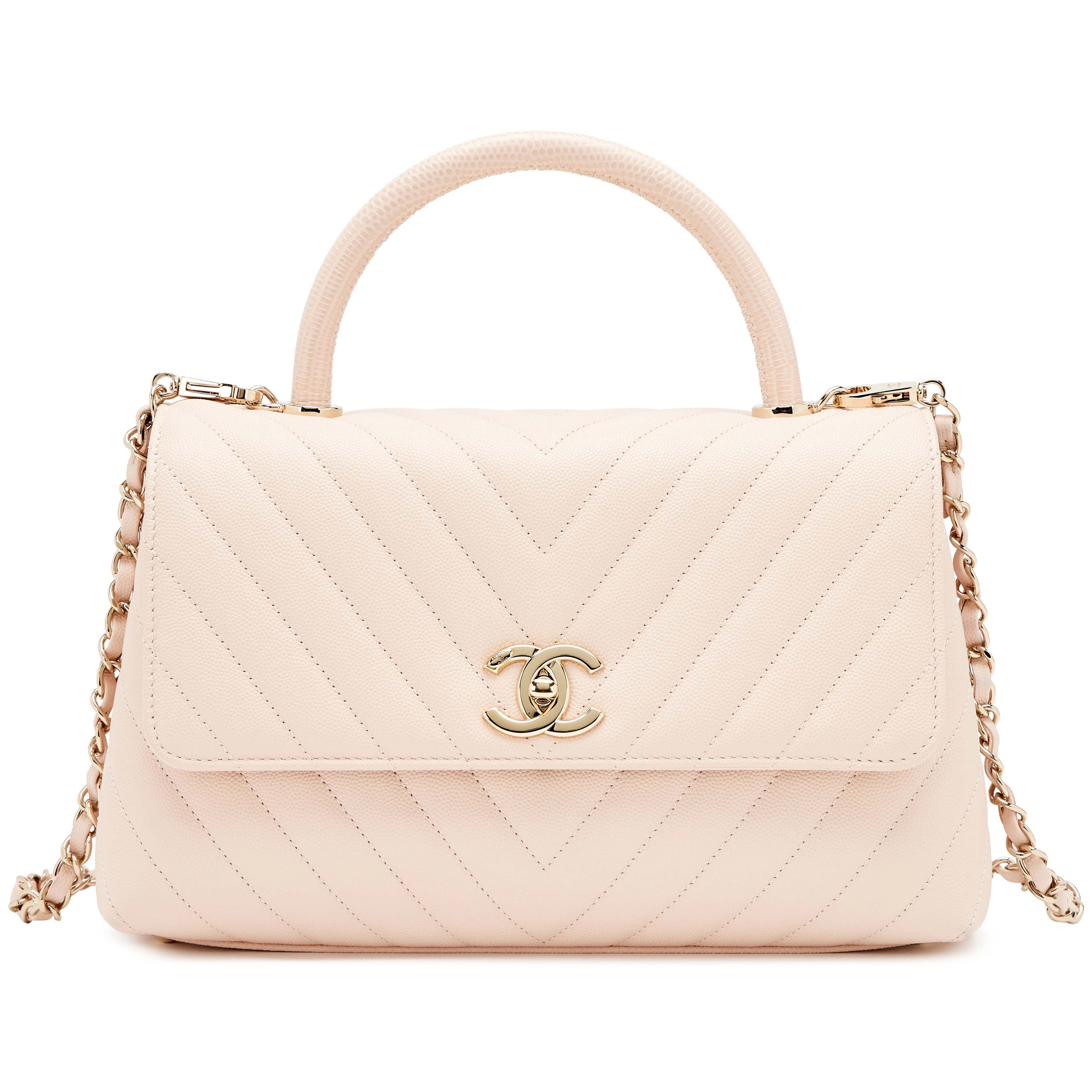 Light Beige Chevron Quilted Caviar Lizard Embossed Medium Coco Top