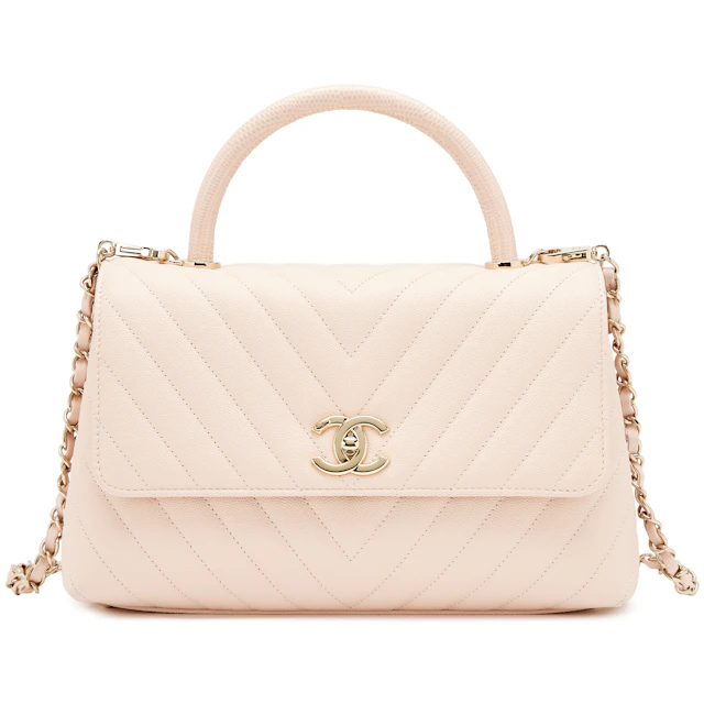 Light Beige Chevron Quilted Caviar Lizard Embossed Medium Coco Top