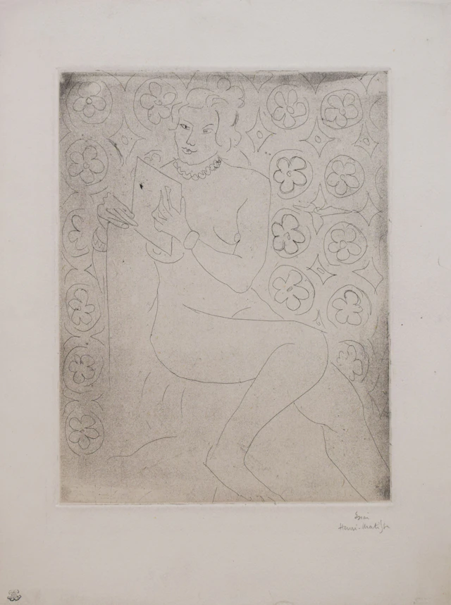 Figure Reading, in Front of Moucharaby | Figure Lisant, Fond Moucharabieh