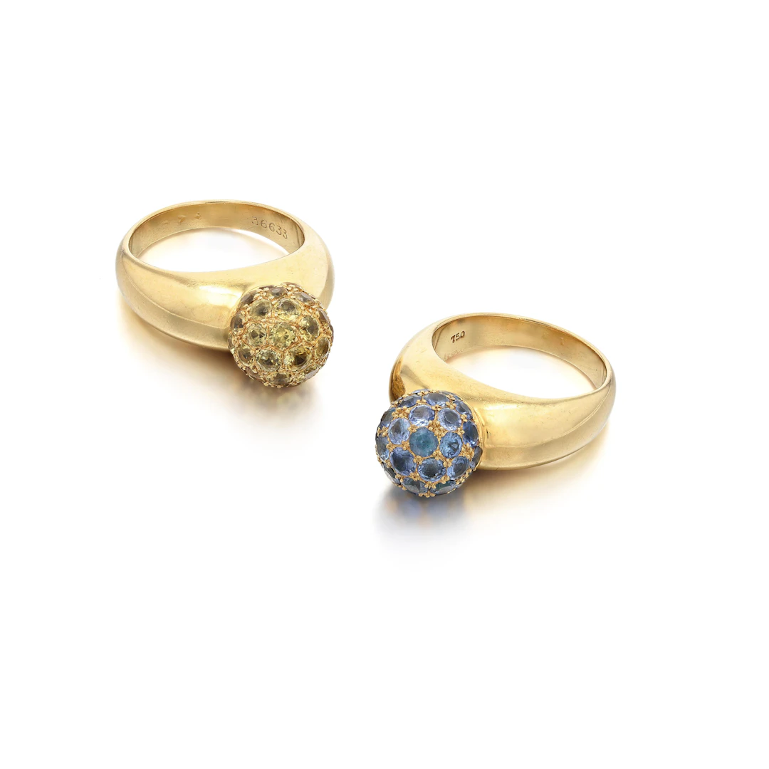 Paire de bagues saphirs et saphir jaunes | Pair of sapphire and yellow