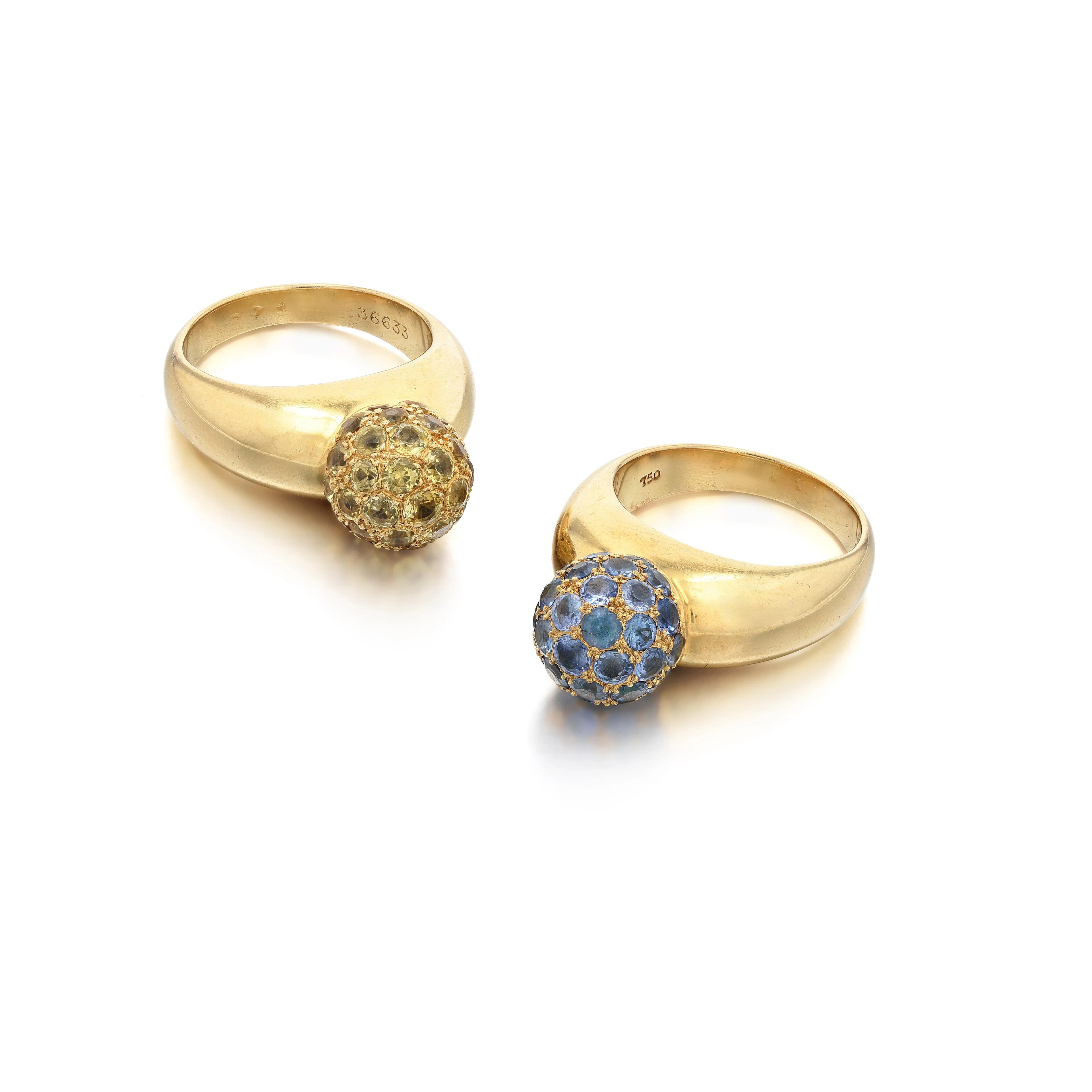 Paire de bagues saphirs et saphir jaunes | Pair of sapphire and yellow