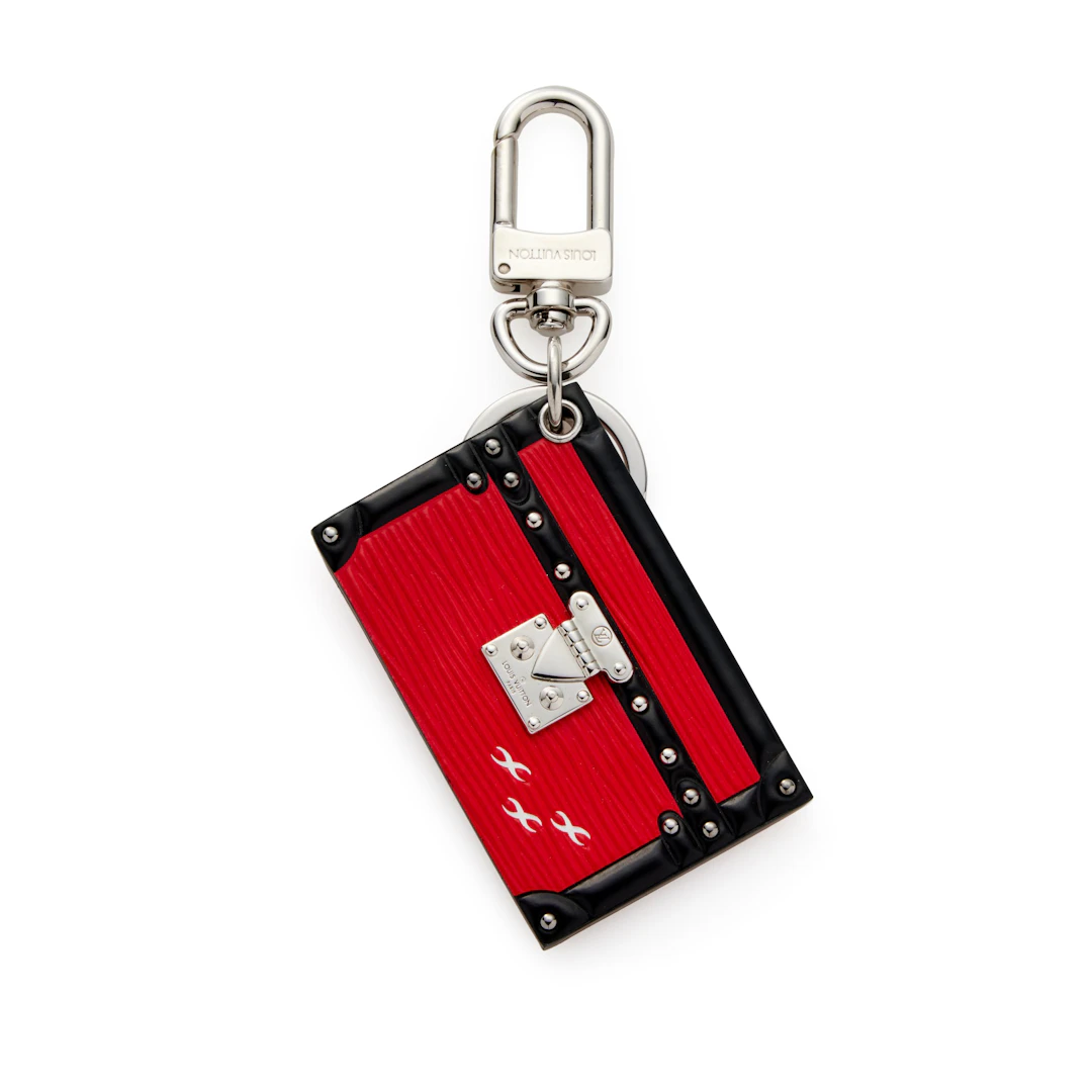 Red and Black Epi Leather Petite Malle Keychain Silver Hardware