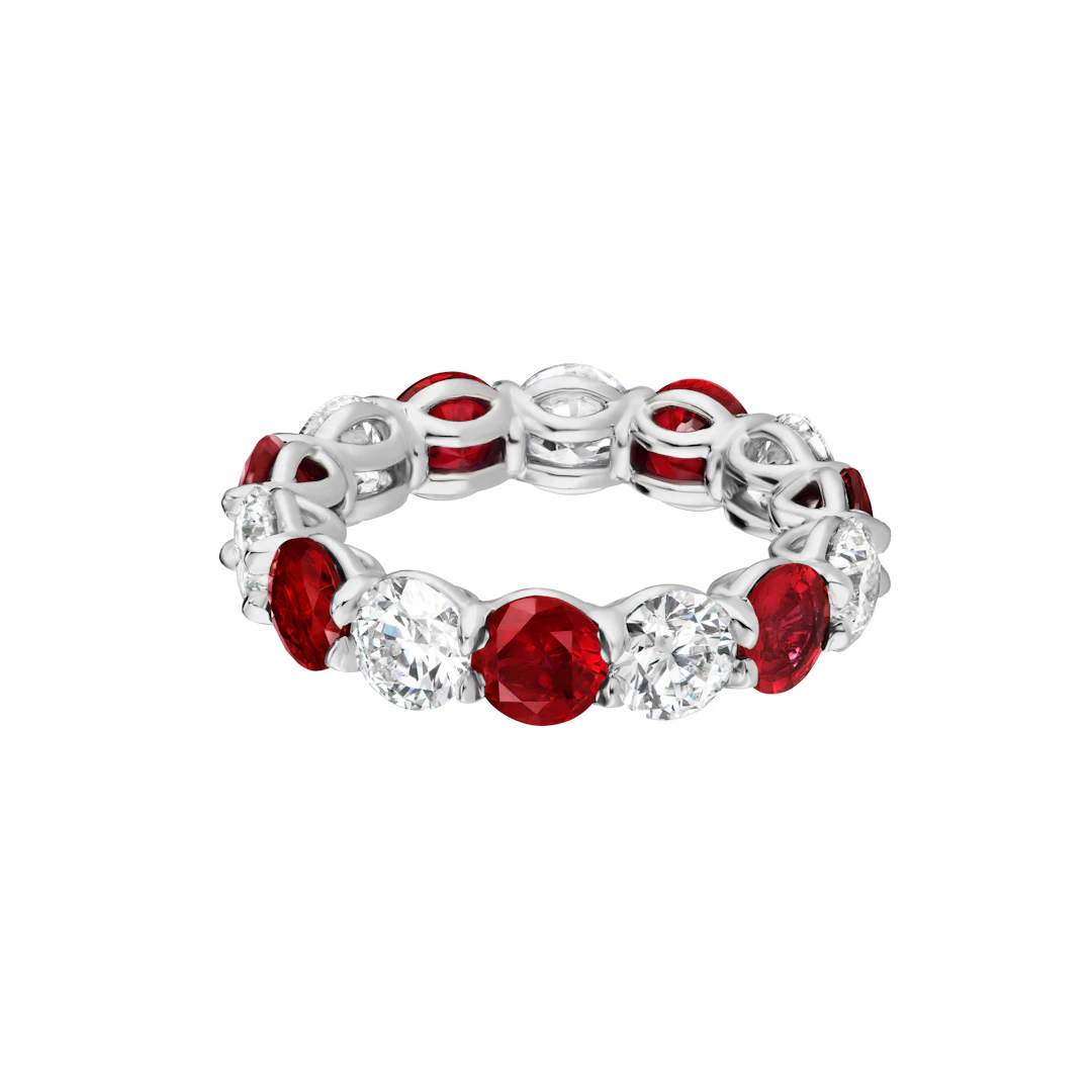 Platinum, 3.90ctw Ruby and 3.50ctw Round Brilliant Cut Diamond Eternity